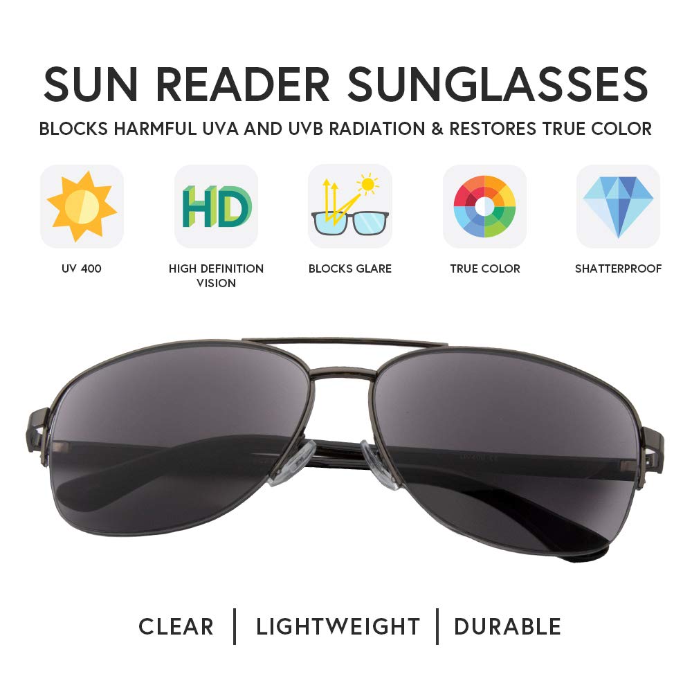 VITENZI Aviator Sunglasses with Built-in Reading Lenses for Men & Women - UV Protection, Lightweight & Stylish - Perfect for Driving, Reading Outdoors & Everyday Use