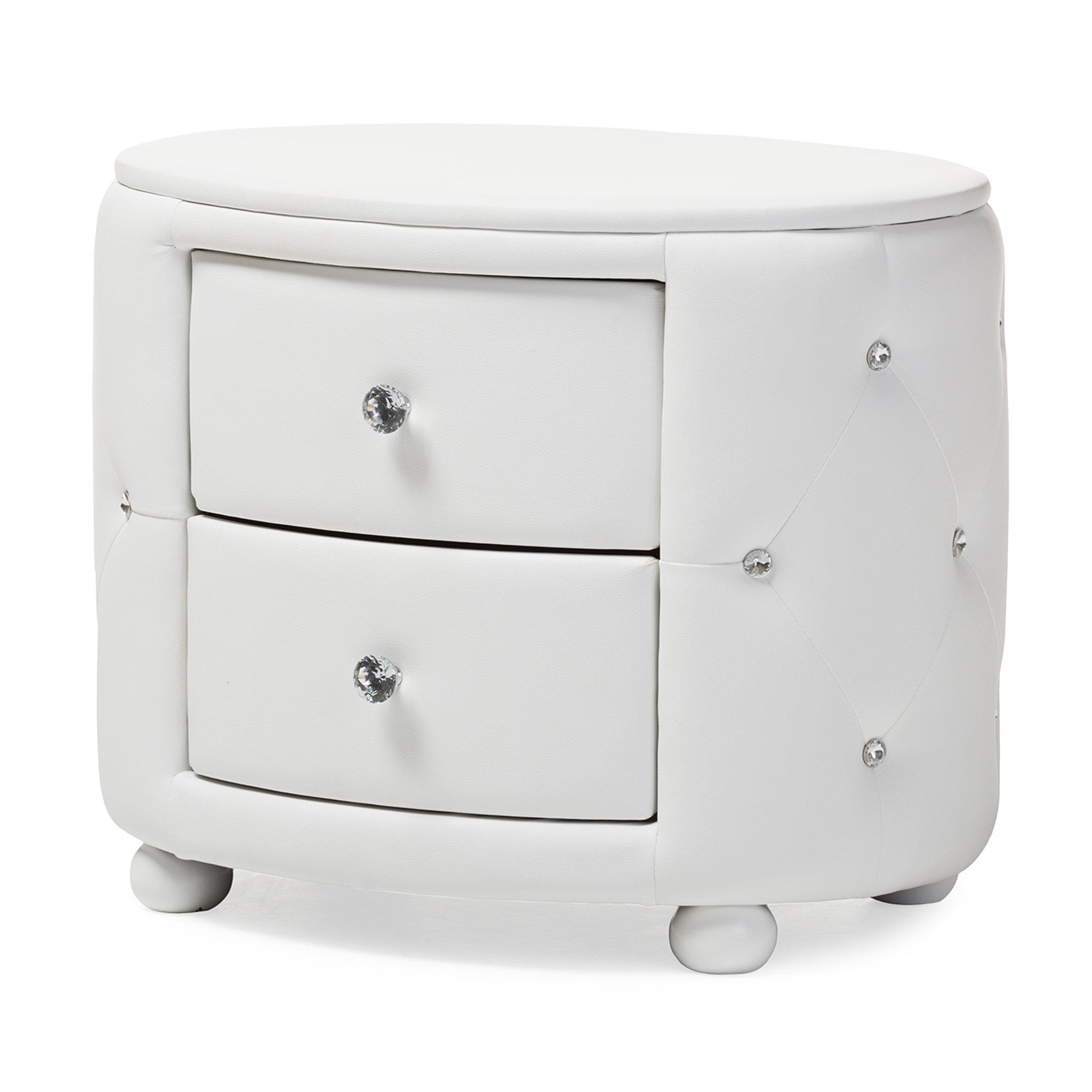 Baxton Studio Davina White Faux Leather Upholstered Nightstand - Modern Bedside Table with Drawer for Bedroom, Guest Room & Apartment Decor