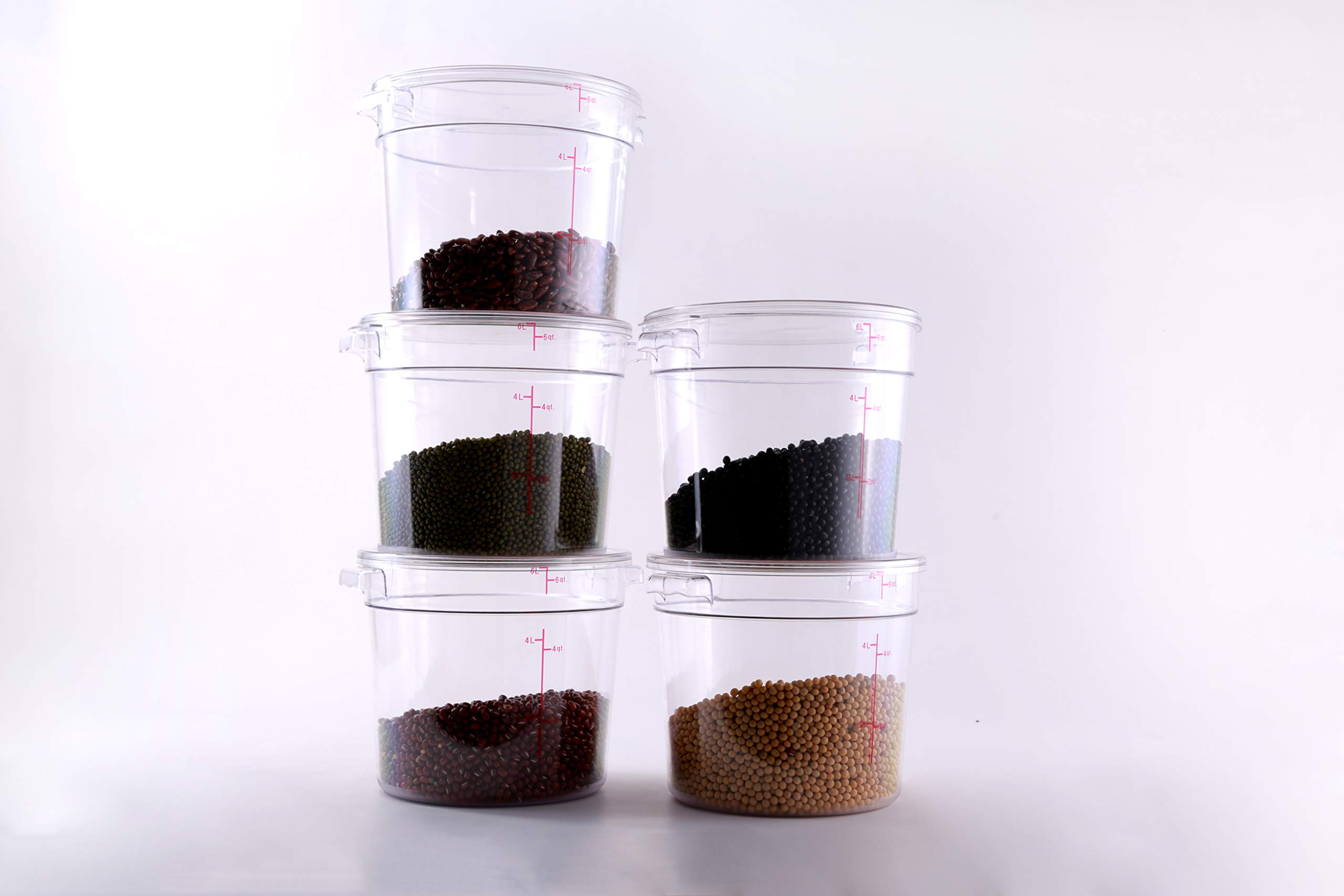 Premium 6 Qt Commercial Grade Round Food Storage Containers with Lids - BPA-Free Polycarbonate, Clear (Set of 5) - Ideal for Restaurants, Catering & Bulk Food Storage