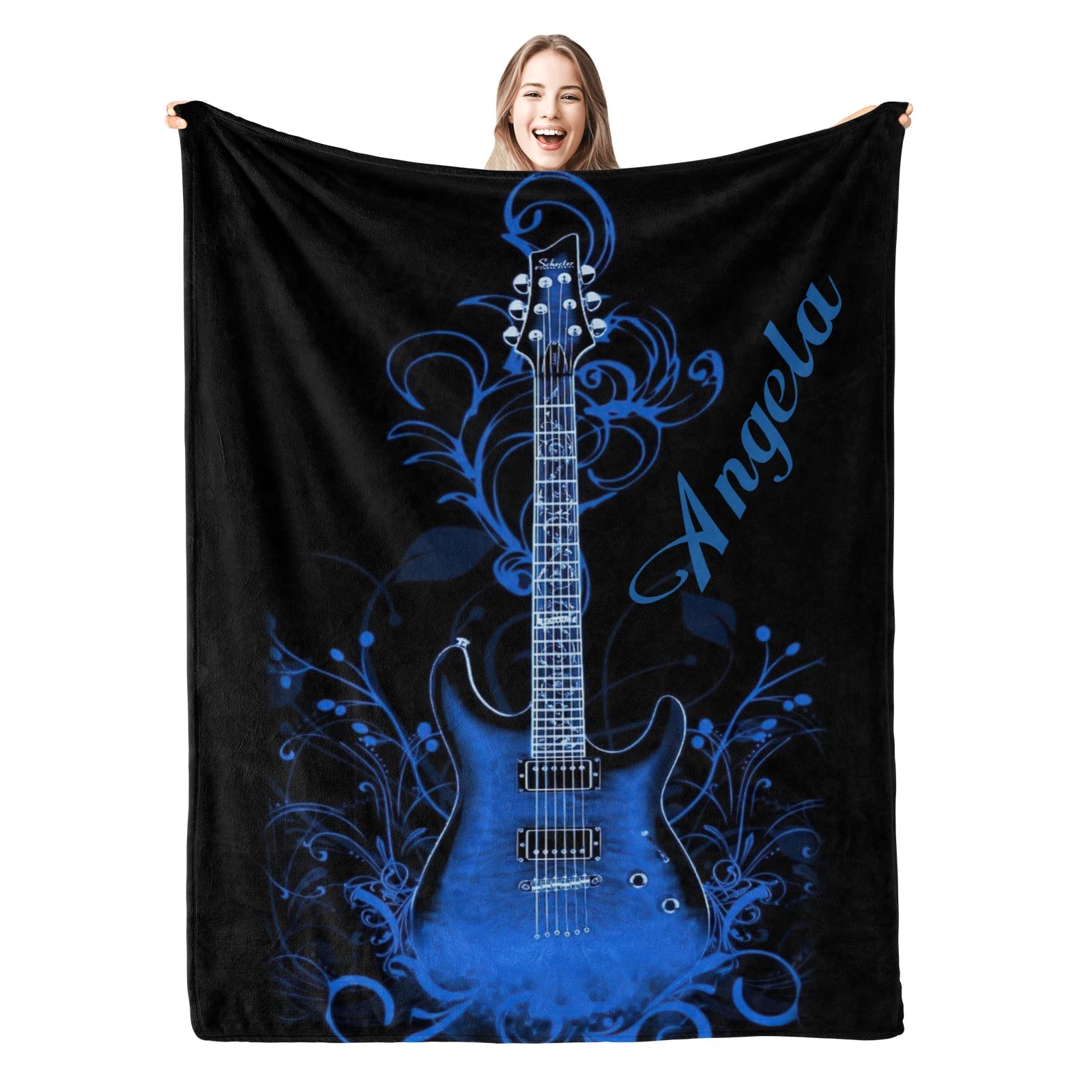 Personalized Blue Guitar Baby Blanket - Soft Fleece Swaddling & Nursery Throw for Newborns (30