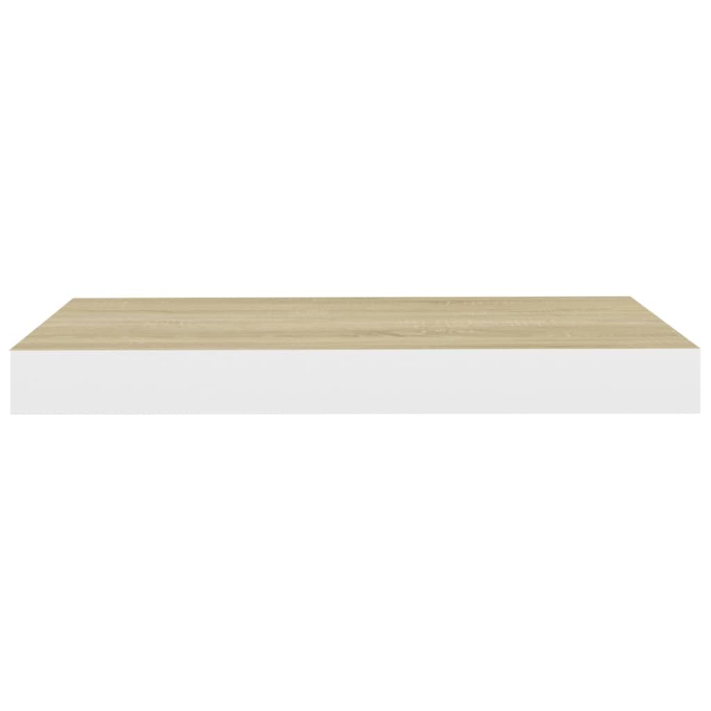 Floating Wall Shelf - 15.7x9.1x1.5 Inch Oak & White MDF Wall Mounted Storage Shelf for Living Room, Bedroom Decor - Perfect for Displaying Books, Photos & Decorative Items