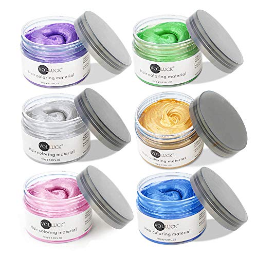 6 Colors Temporary Hair Coloring Wax & Styling Clay - 4.23 oz (Purple, Green, Gray, Gold, Pink, Blue) | Natural Hair Dye for Cosplay, Halloween, Parties & Creative Hairstyles | Washable Hair Pomade for Daily Use & Special Events