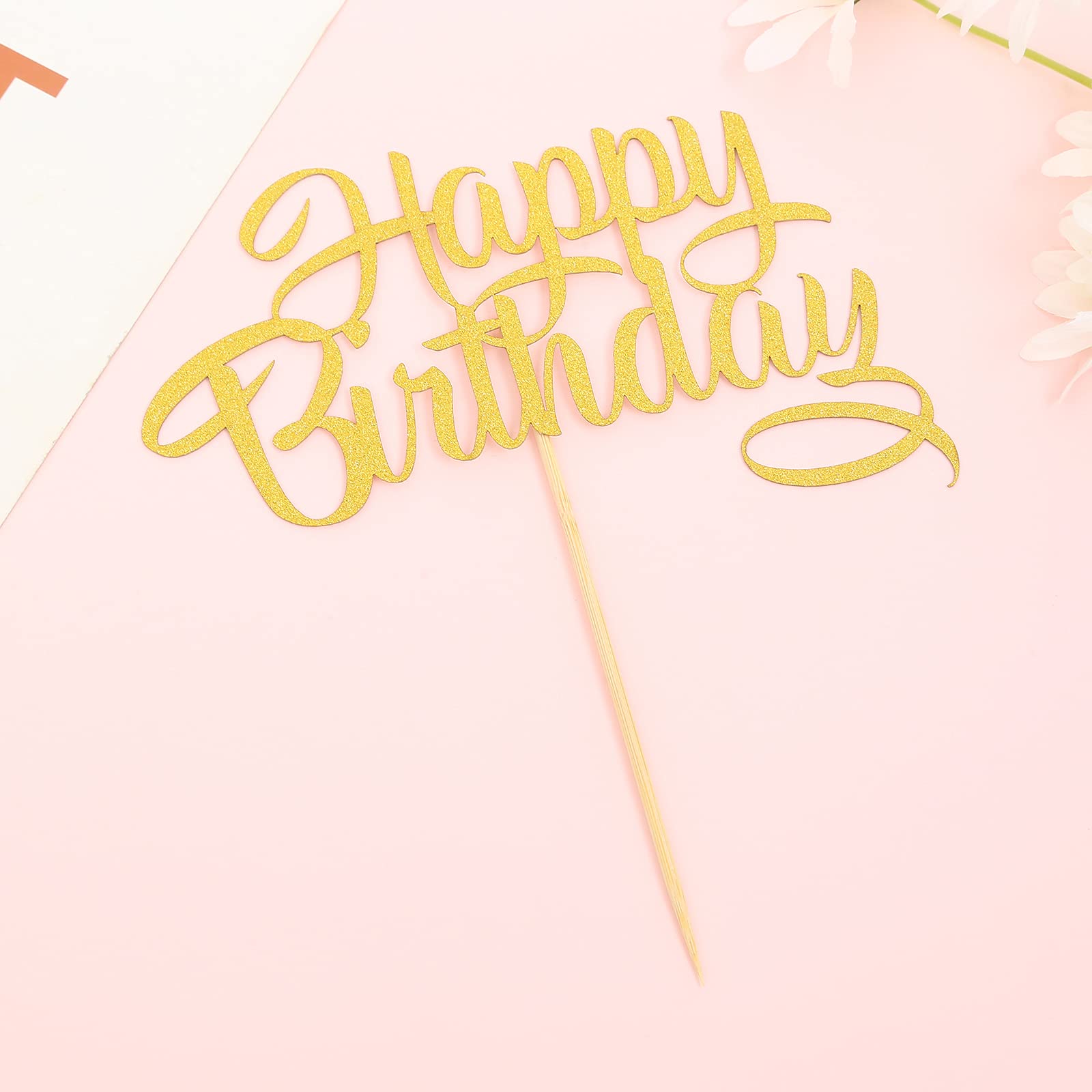 Gold Happy Birthday Cake Topper - Glitter Cake Decoration for Birthday Parties, Photo Booth Props & Cake Smash Supplies | Perfect for Weddings, Baby Showers & Celebrations