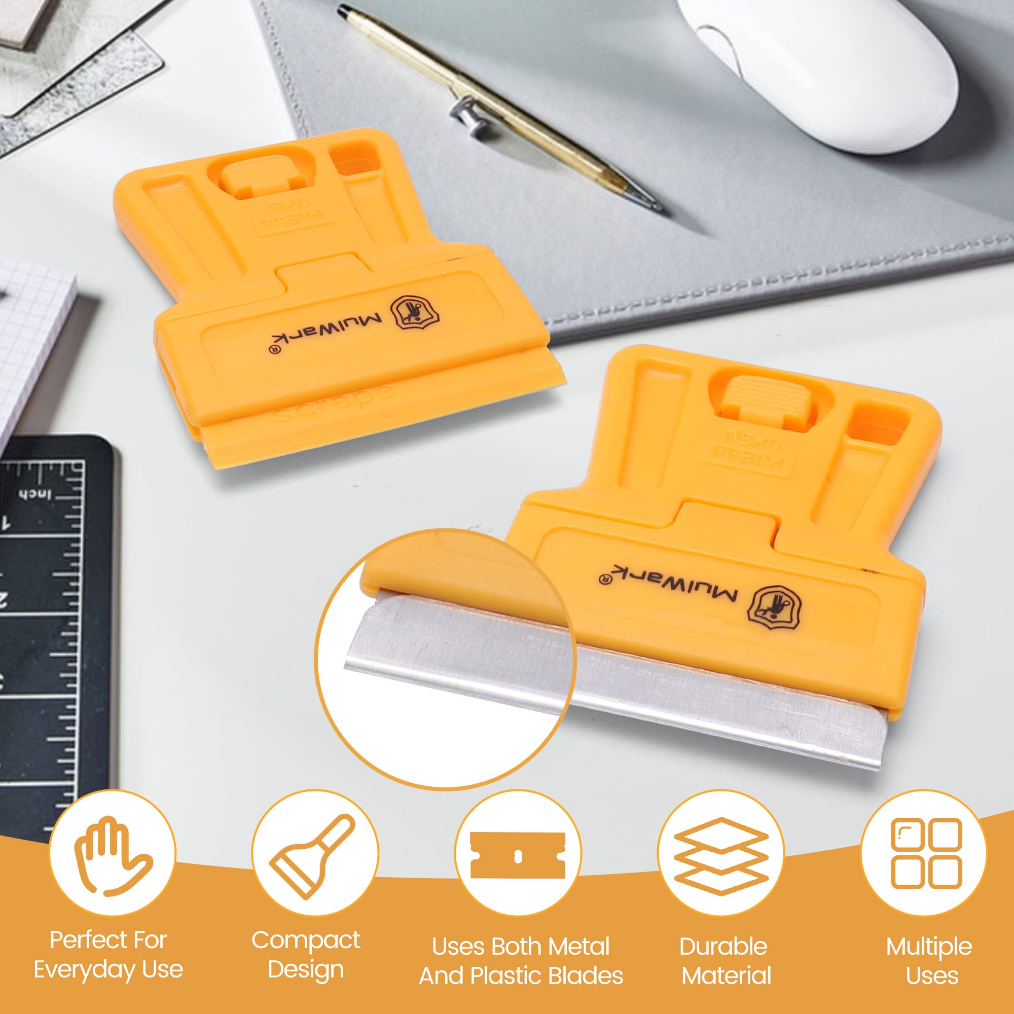 MulWark 8-Pack Razor Blade Scraper Tool Set with 5 Plastic & 5 Metal Blades - Paint Remover, Window Cleaner, Glass Scraper, Oven Cleaner - Perfect for Home Improvement, DIY Projects, Car Detailing & Surface Cleaning