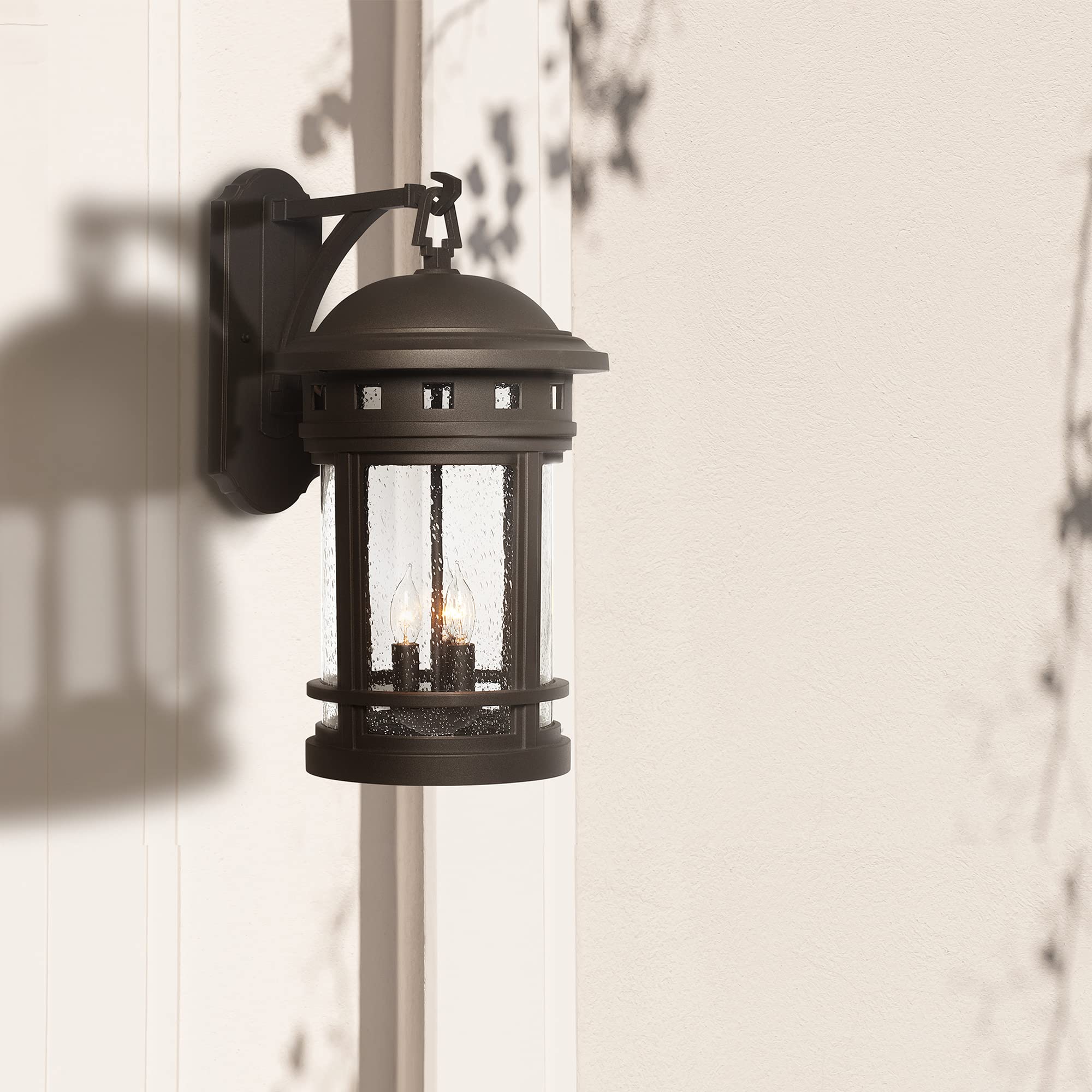 Designers Fountain 2391-ORB Sedona Outdoor Wall Lantern Sconce - 20 Inch Height, Oil Rubbed Bronze Finish with Clear Seedy Glass Shade - Perfect for Porch, Patio, Garden & Exterior Home Lighting