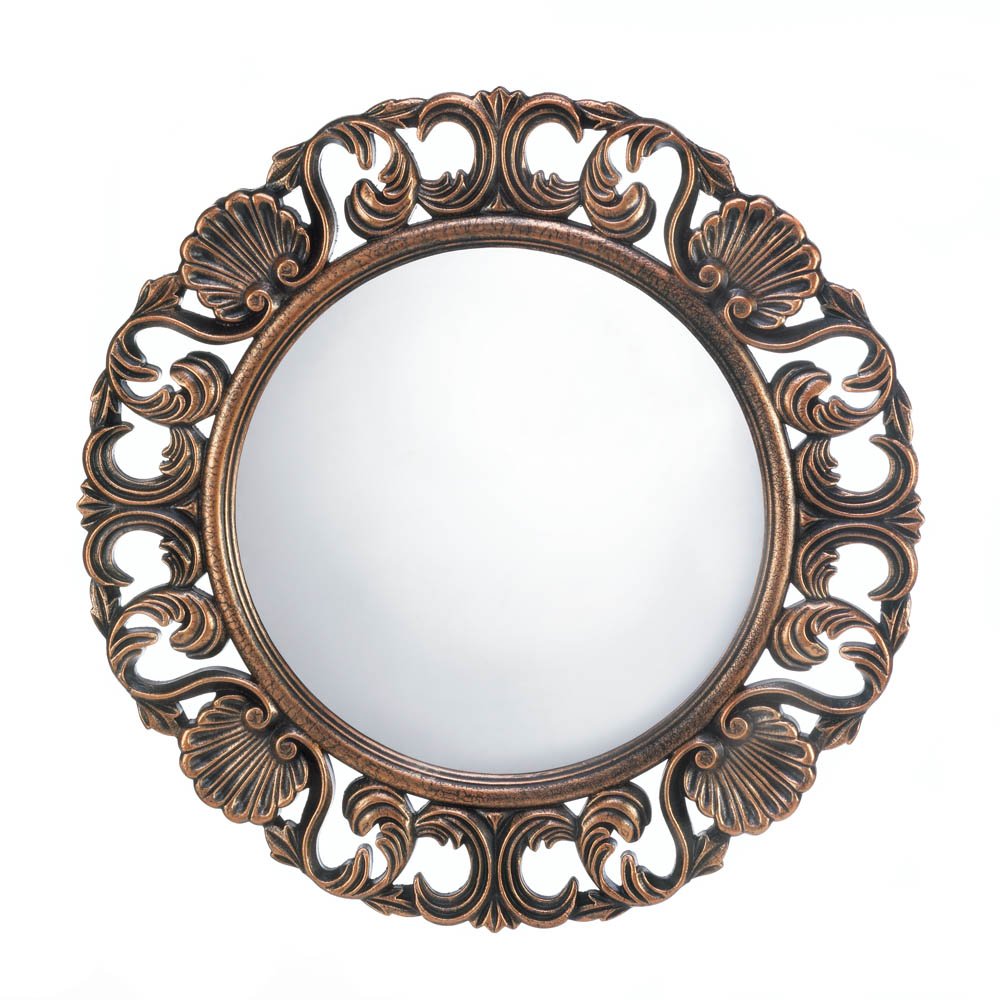 Vintage French Shabby Bronze Round Wall Mirror - Hand Carved Wood Frame for Living Room, Bedroom & Bathroom Decor