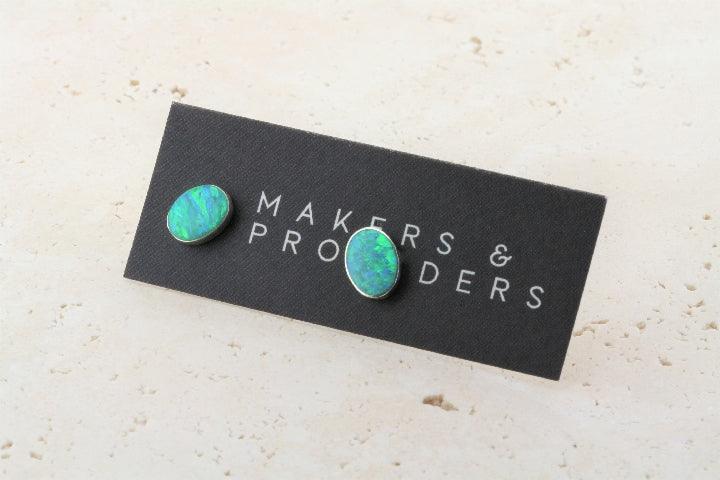 Natural Green Lime Opal Stud Earrings - Oval Cut Gemstone Jewelry for Women, Perfect for Parties & Daily Wear
