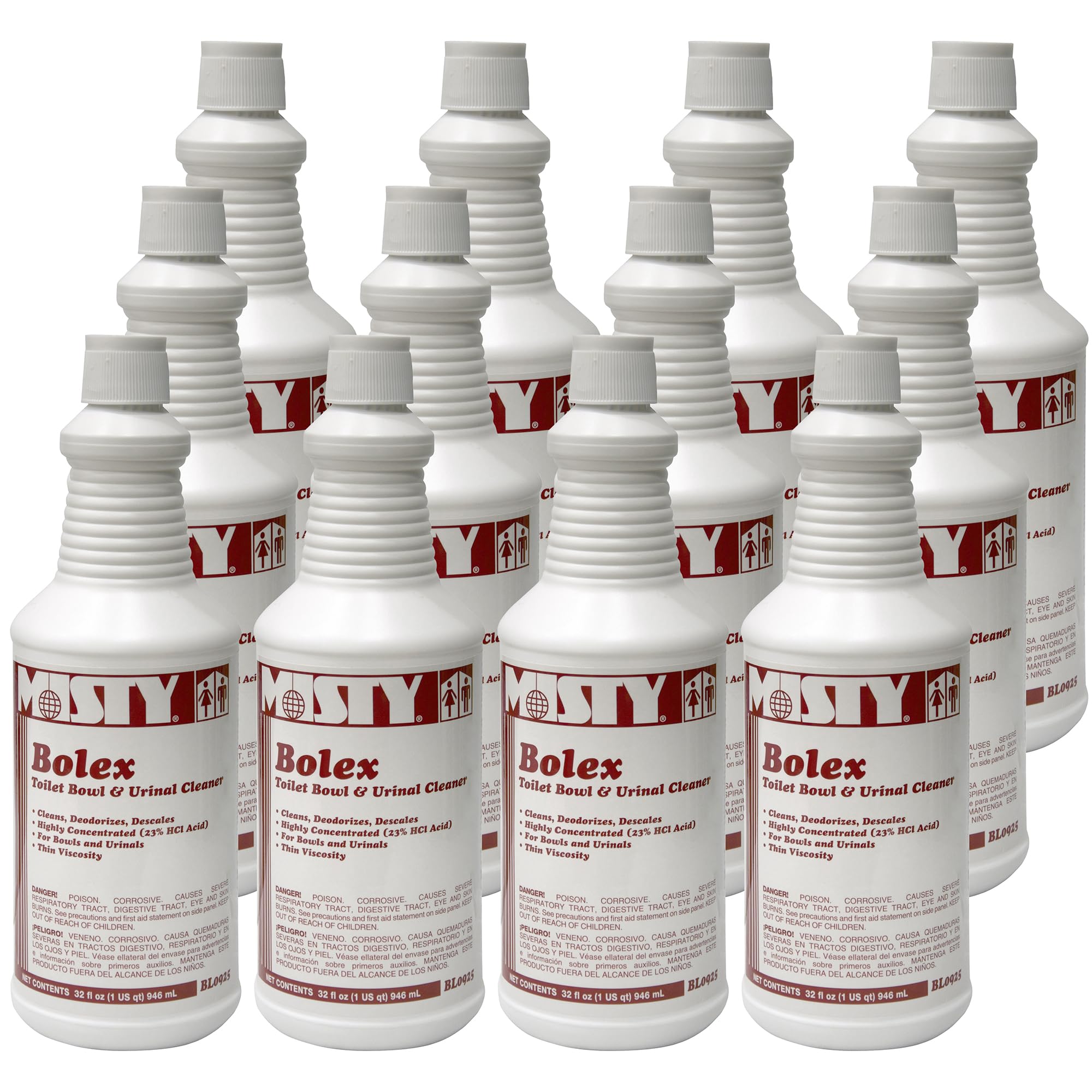 MISTY Bolex Toilet & Urinal Cleaner Concentrate - 32 oz (Pack of 12) | Powerful Bathroom Cleaner for Stains & Odors | Ideal for Homes, Hotels & Commercial Restrooms