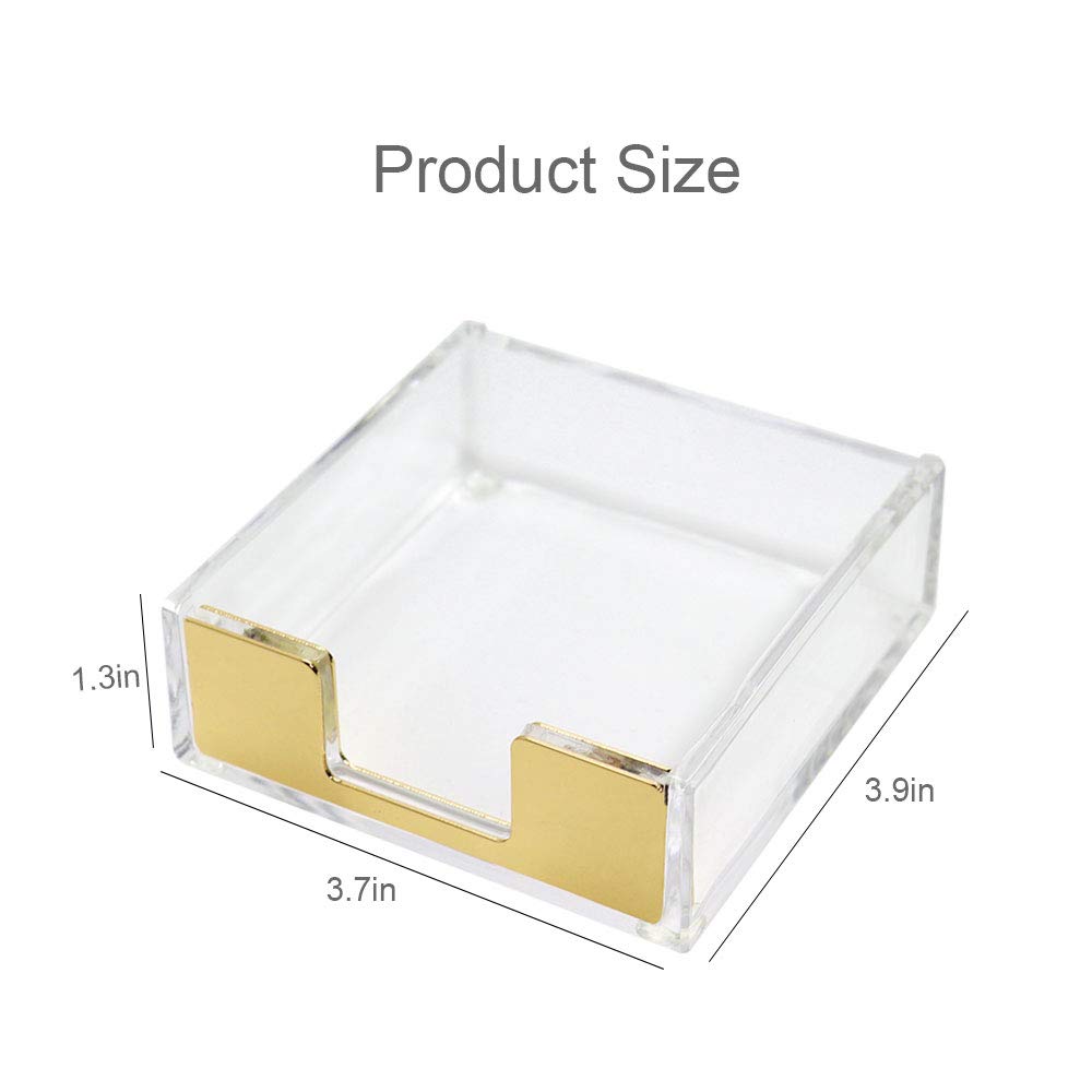 Buqoo Acrylic Sticky Notes Holder - 3.5x3.3 Inch Clear Desk Organizer for Office Supplies, School & Home (Gold) - Perfect for Notes, Reminders & Classroom Organization