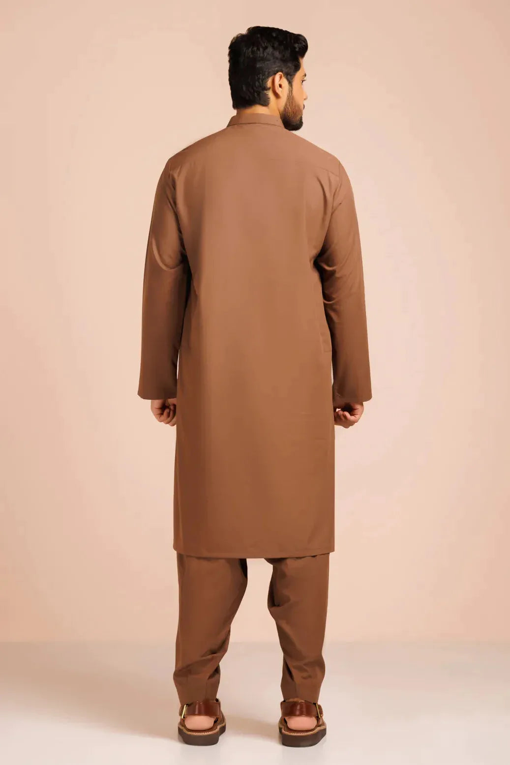Stylish Blended Brown Kurta Shalwar Set for Men - Traditional Pakistani Outfit for Eid, Wedding & Casual Wear