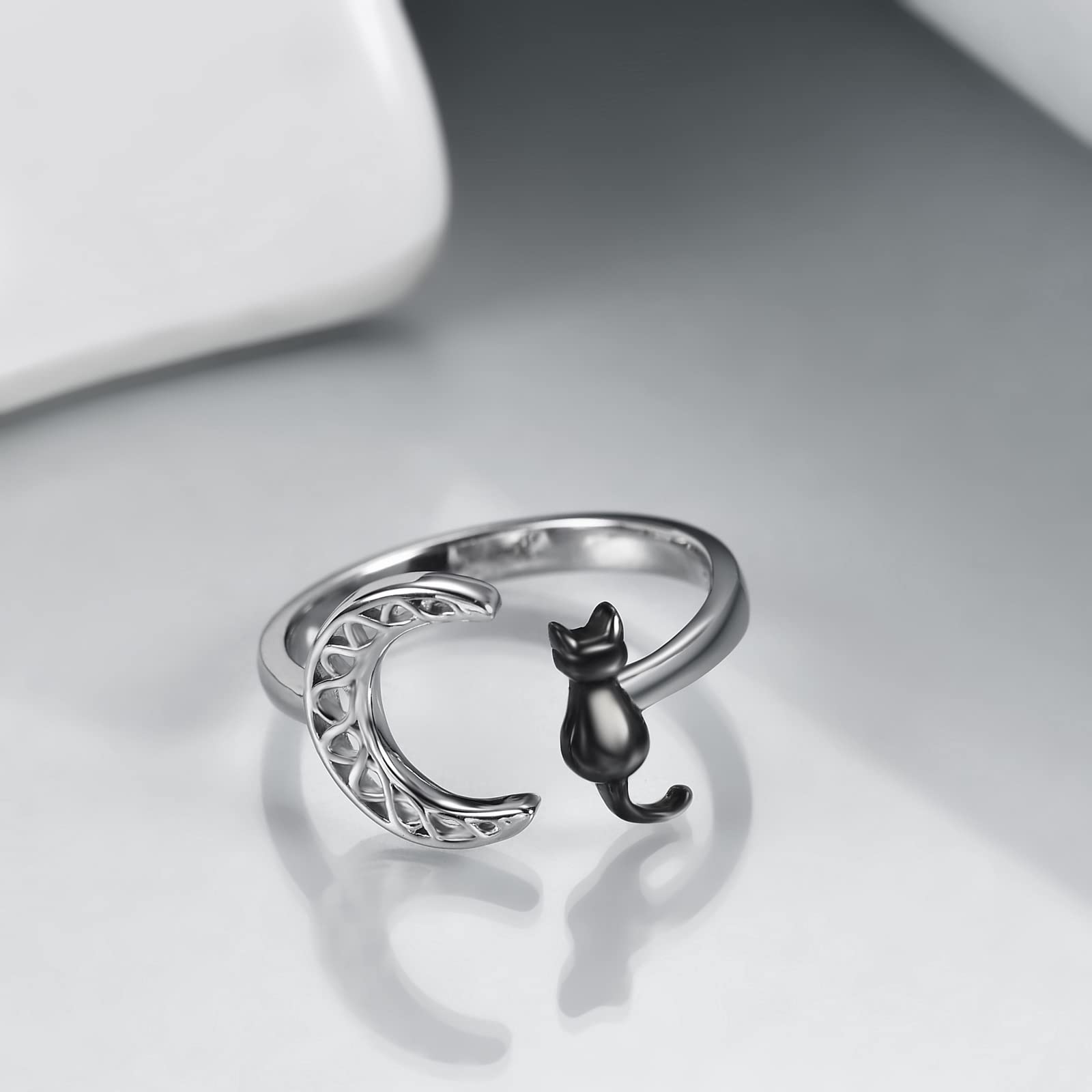 Sterling Silver Black Cat Celtic Moon Ring for Women - Elegant Zodiac Jewelry Gift for Cat Lovers, Birthday & Anniversary Present (Size 7) | Perfect for Everyday Wear, Date Nights & Special Occasions