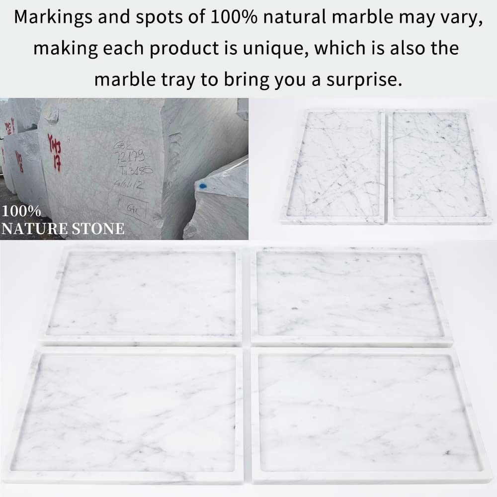 Luxury 100% Natural Marble Serving Tray - Elegant Stone Storage Tray for Bathroom, Kitchen, Vanity & Dresser - Perfect for Holding Tissues, Candles, Towels & Home Decor Accessories - Ideal for Spa, Dining & Gift Giving Scenarios