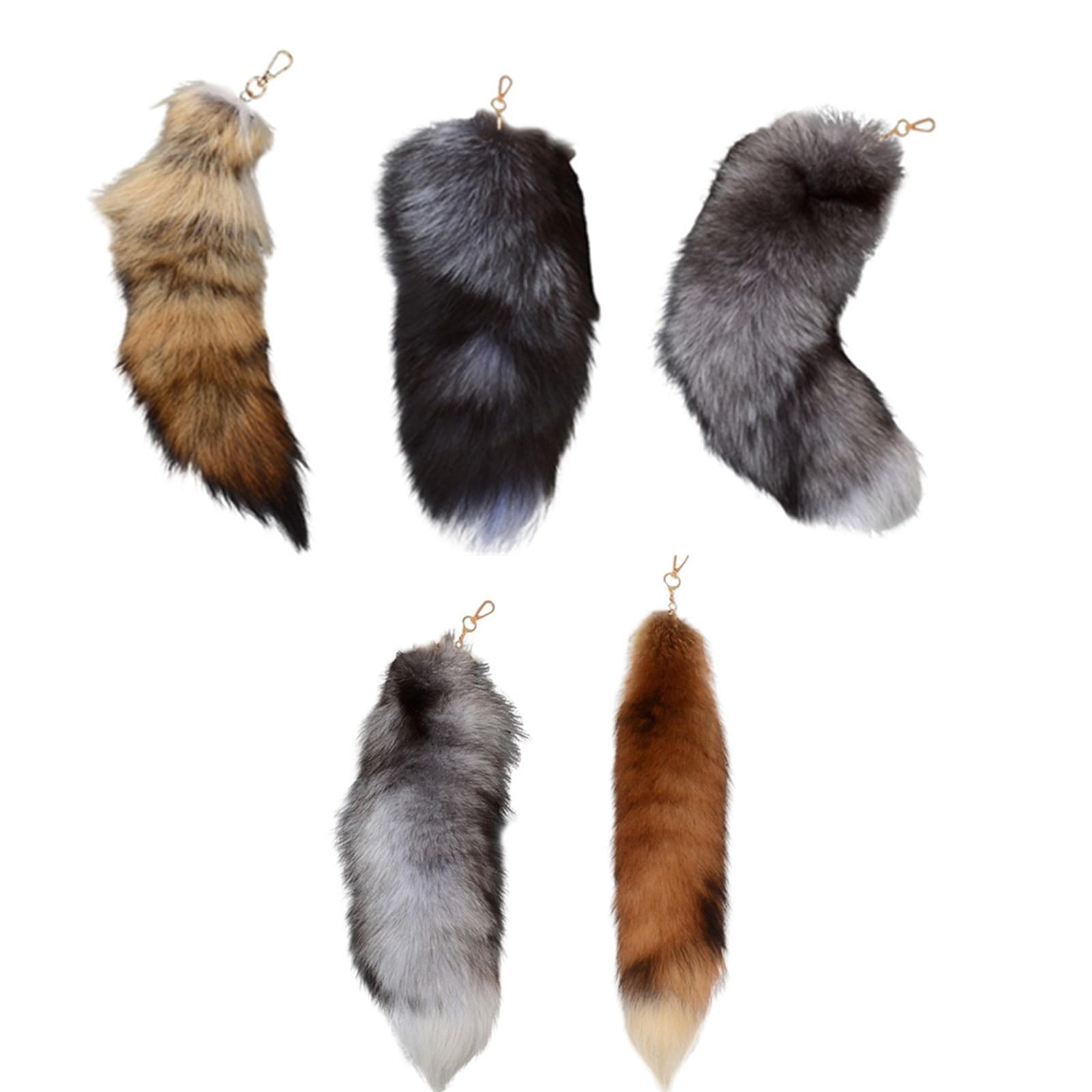 5Pcs Realistic Faux Fur Fox Tail Keychain Pendant - Decorative Therian Tail for Handbags, Backpacks, Cosplay & Festival Accessories - Perfect for Rave, Halloween Costumes and Animal Lover Gifts