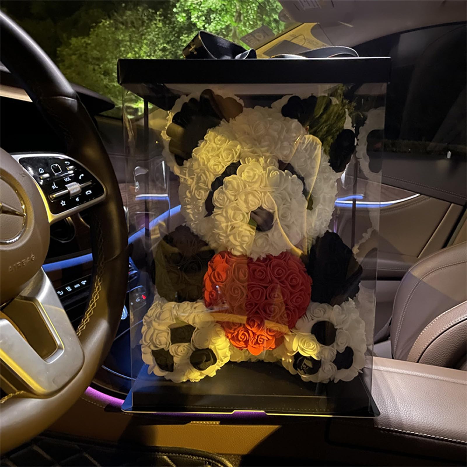 Handmade Rose Teddy Bear - Eternal Rose Flower Bear Gift Set with LED Light (10