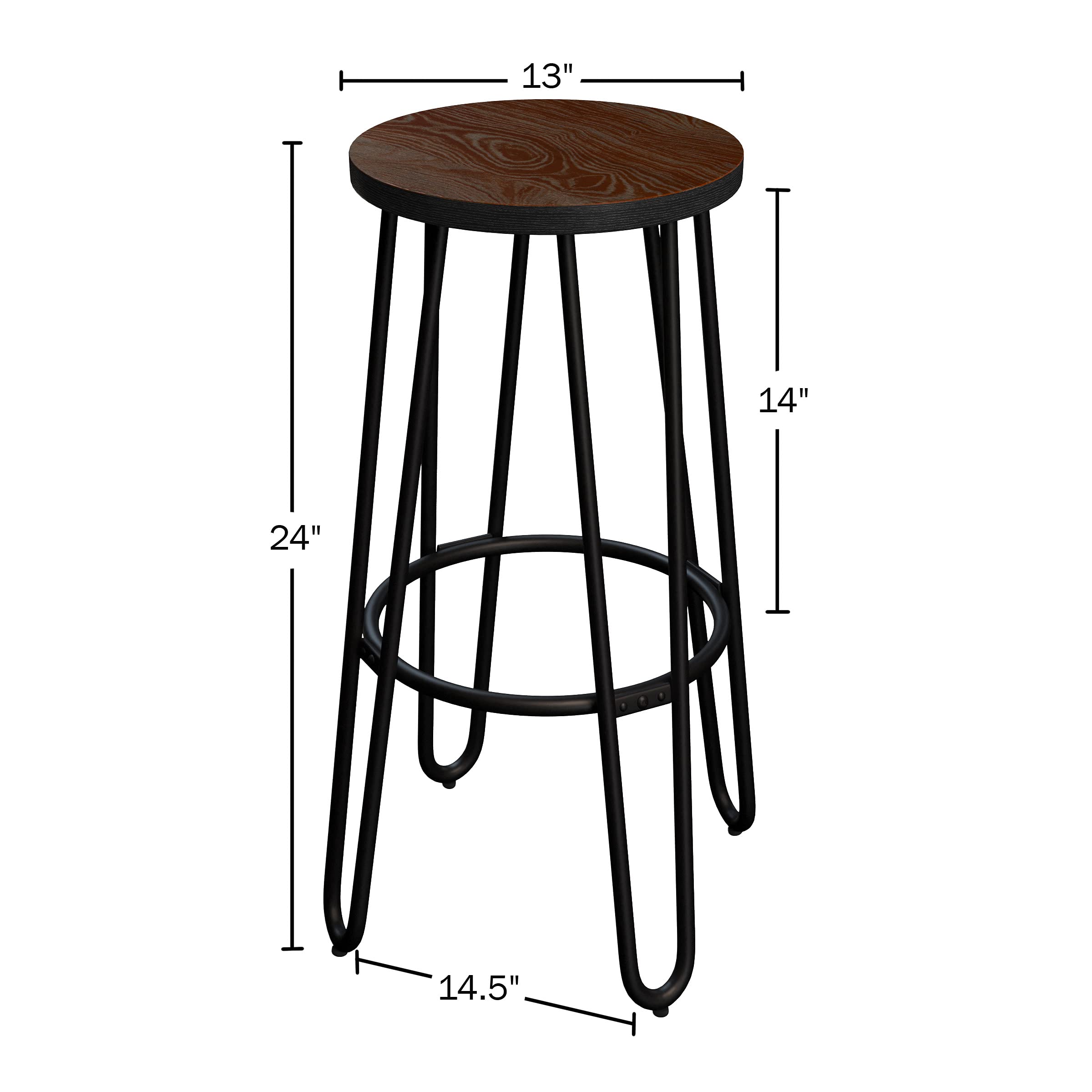 Set of 2 Modern 24-Inch Bar Stools with Hairpin Metal Legs & Solid Wood Seat - Backless Counter Height Stools for Kitchen Island, Breakfast Bar, Dining Room or Home Pub - Lavish Home