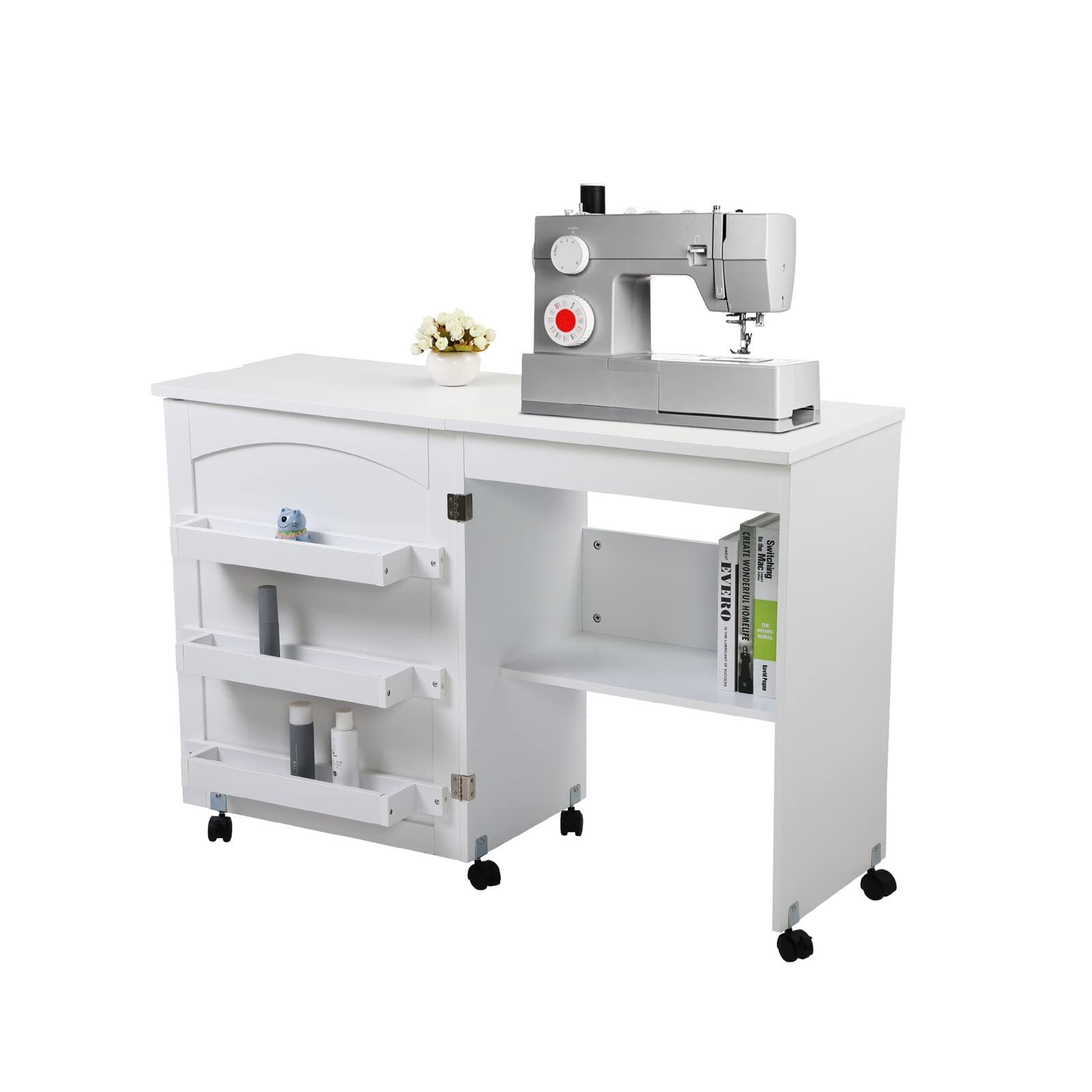 Adjustable Sewing Craft Table with Drawer - Multifunctional Crafting & Computer Desk with Storage - Sturdy White Folding Work Table for Home Office, Sewing Room & DIY Projects - Perfect for Quilting, Scrapbooking & Remote Work