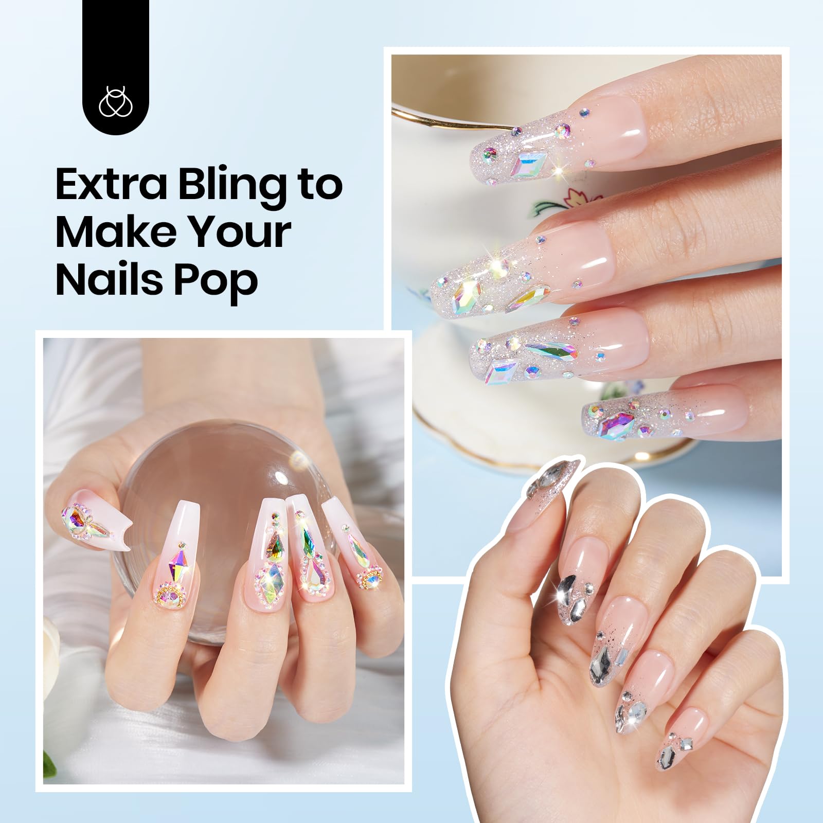 Beetles Gel Nail Glue & Rhinestones Kit - 15ml Nail Adhesive with 2000+ Crystal Glass AB Gems, Double-Ended Nail Brush - Perfect for Nail Art Designs, DIY Manicures & Gift Sets for Women