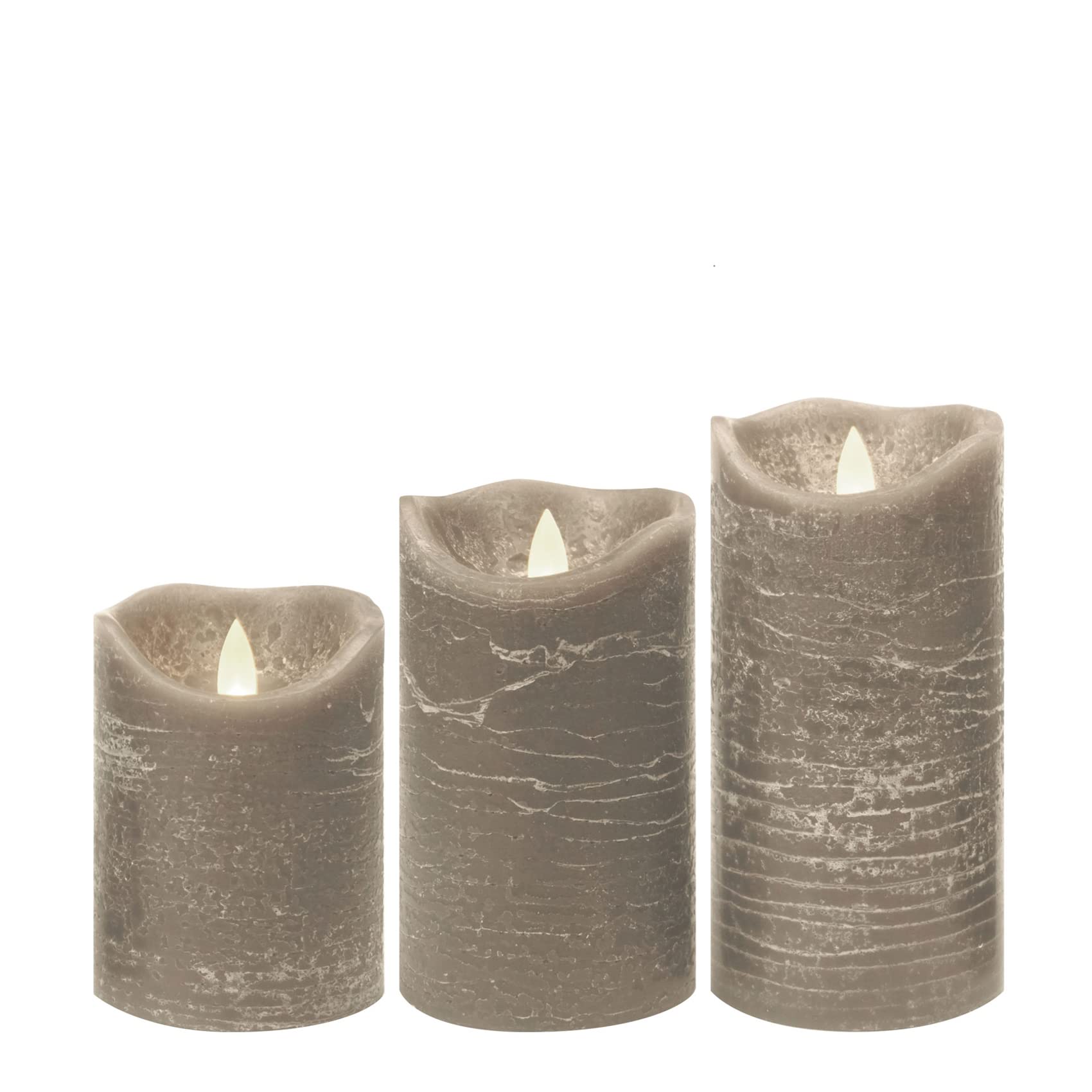 Real Wax Battery Operated Flameless Candles with Timer - Set of 3 Rustic Gray LED Pillar Candles, Realistic Flickering & 6H On/18H Off Auto Cycle - Perfect for Home Decor, Weddings, Restaurants & Relaxation