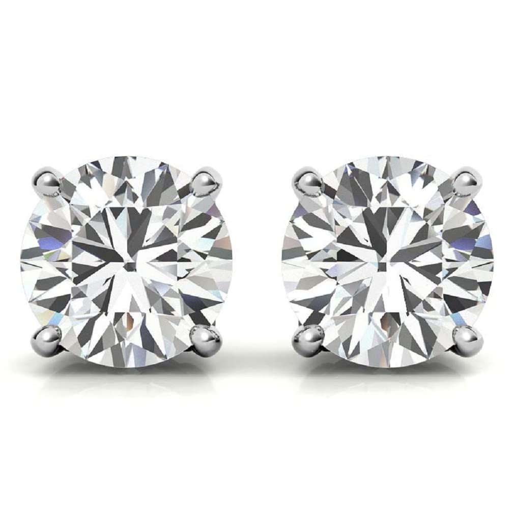 10K/14K/18K Solid White Gold Moissanite Earrings for Women - 4 TCW Round Cut Handmade Solitaire Diamond Stud Earrings - Push/Screw Back Designer Bridal Jewelry - Perfect for Engagement, Wedding & Anniversary Gifts