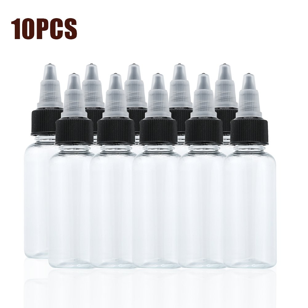 Pongnas 10pcs 30ml Empty Tattoo Ink Bottles with Twist Caps - Durable Plastic Tattoo Supply Accessories for Professional Artists & DIY Tattooing at Home or Studio