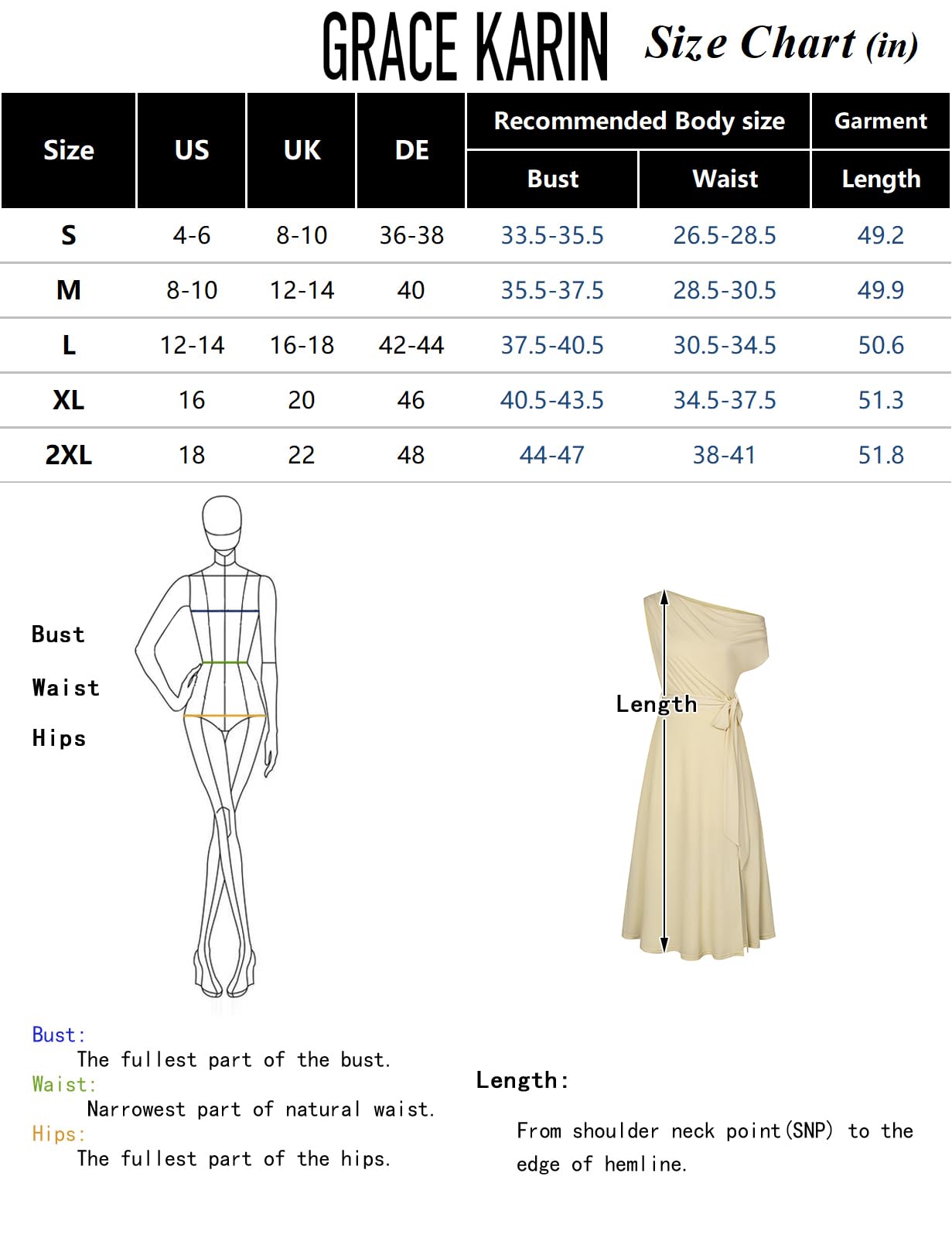 GRACE KARIN Women's Elegant One Shoulder Sleeveless Cocktail Dress | A-Line Midi Party Dress with Tie Waist | Perfect for Wedding Guest, Evening Gala & Special Occasions