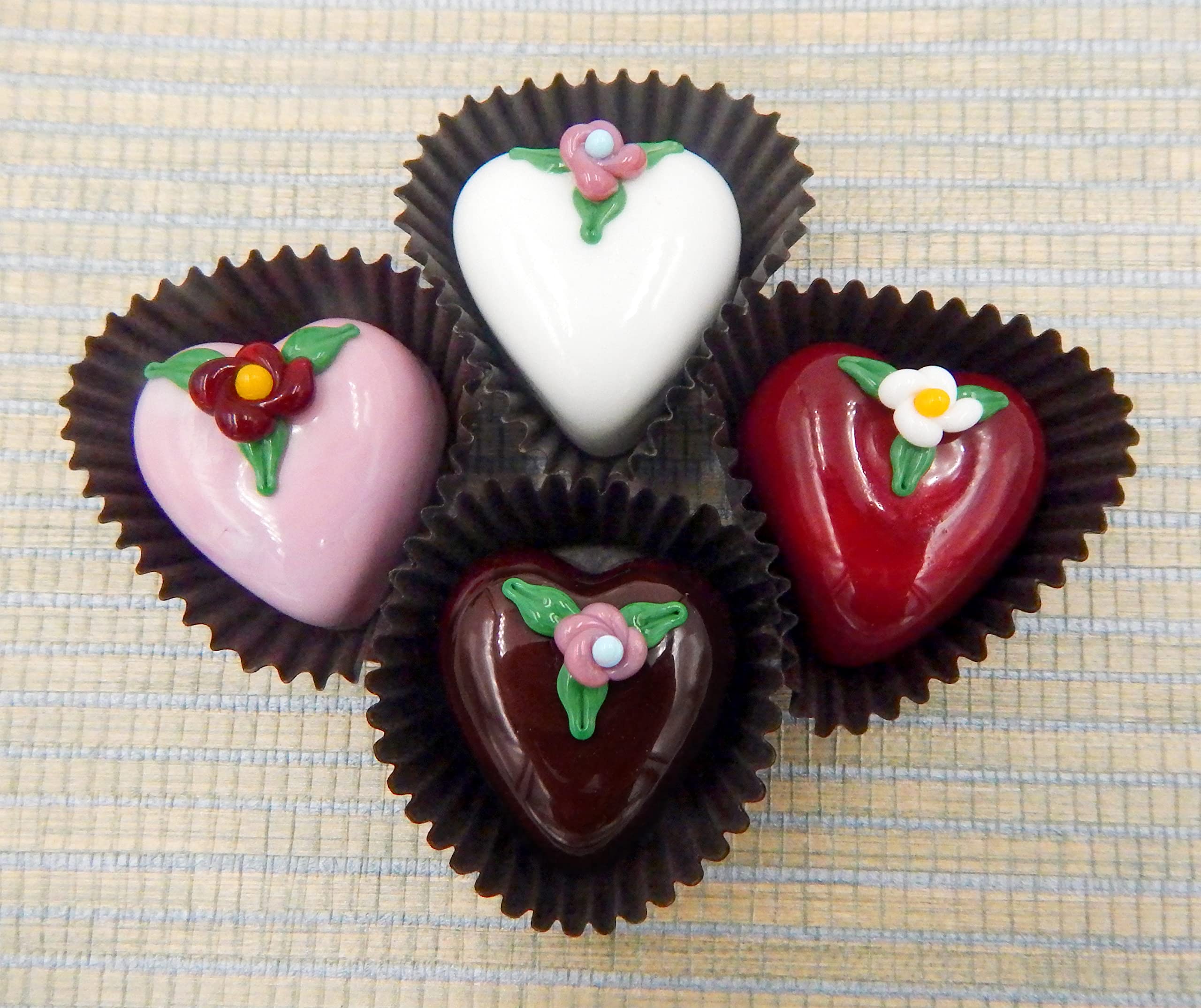 Handmade Glass Heart Chocolate Treat - Elegant Home Décor Gift with Cherry & White Flower Design | Perfect for Valentine's Day, Anniversary & Romantic Gifts