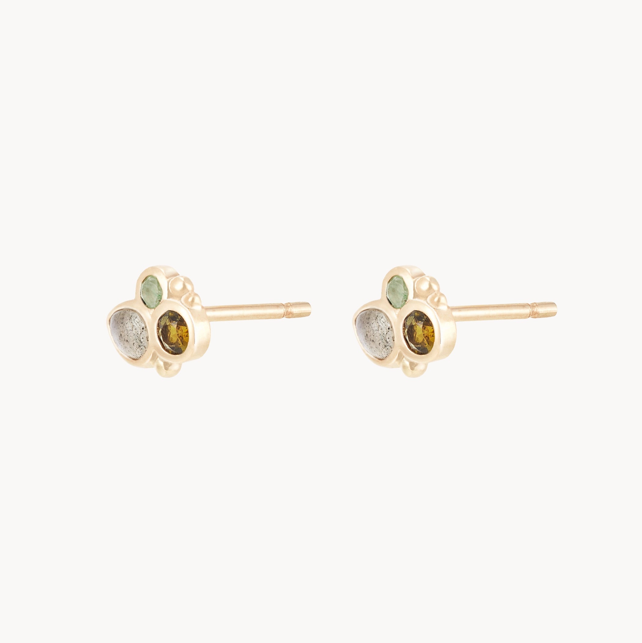 14K Yellow Gold Earth Element Stud Earrings with Natural Gemstones | Boho Chic Jewelry for Women, Everyday Wear & Special Occasions