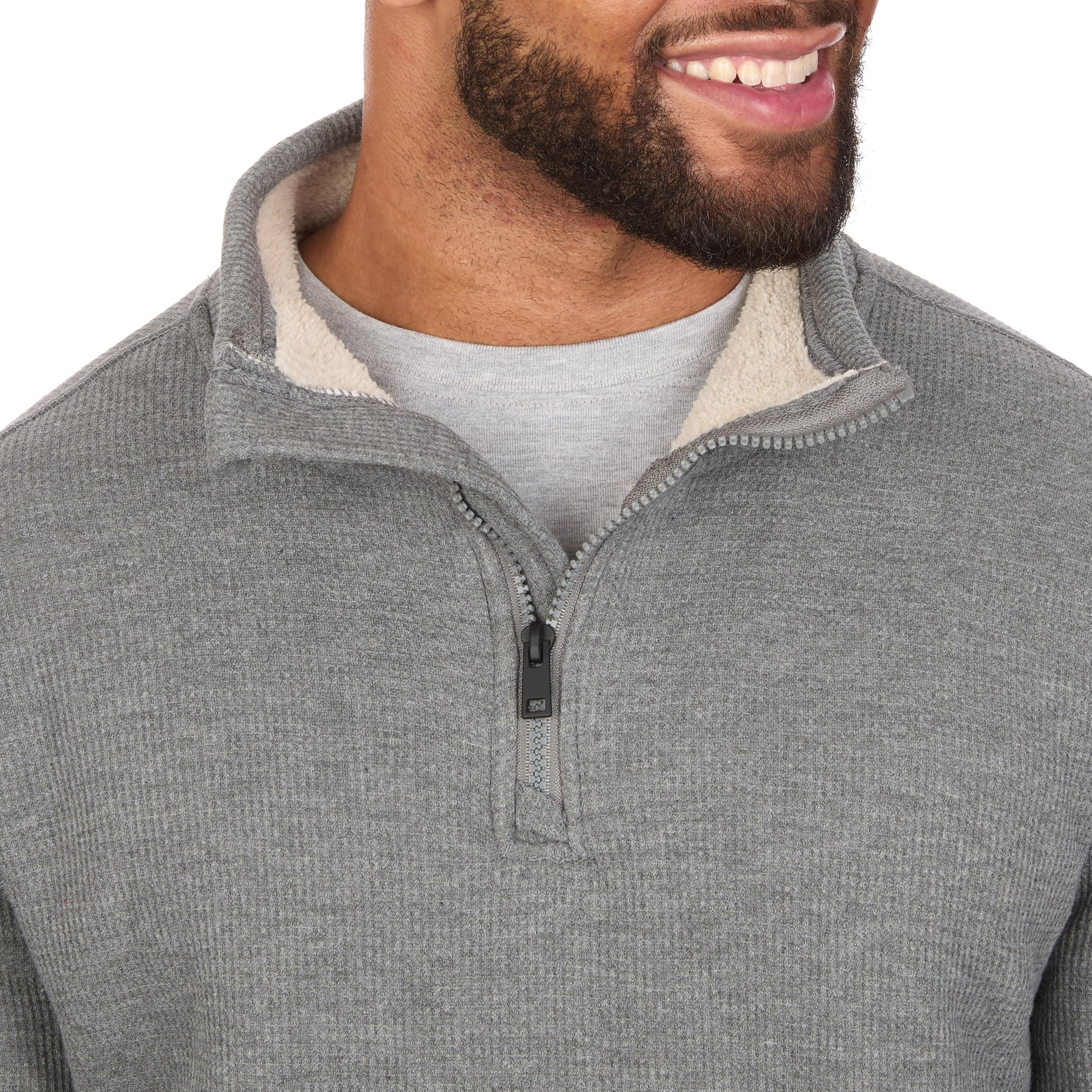 Men's Sherpa Lined Waffle Quarter Zip Mock Neck Pullover - Warm Winter Long Sleeve Shirt for Outdoor Adventures, Hiking, Camping & Casual Wear