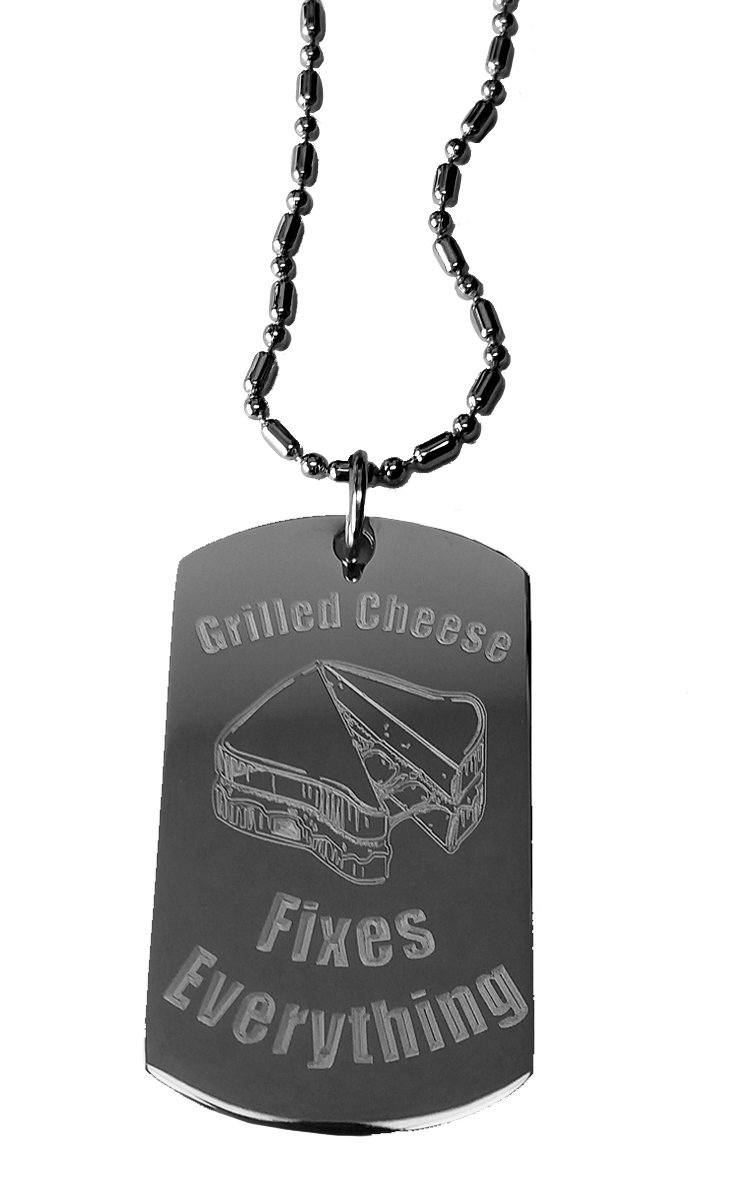 Grilled Cheese Fixes Everything - Vintage Military Dog Tag Necklace with Luggage Chain | Perfect for Travel, Gifts & Everyday Fashion