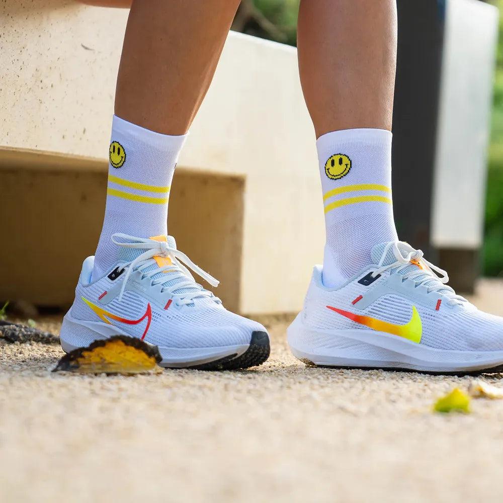 Happy Run Athletic Socks for Men & Women - Breathable Cushioned Running Socks (White) - Perfect for Jogging, Gym Workouts & Sports Activities