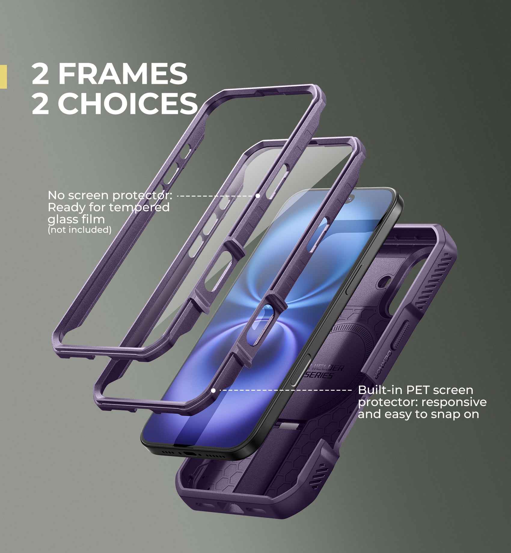 Dexnor Purple Shockproof iPhone 16 Case with Slide Camera Cover, MagSafe Compatible, Built-in Screen Protector & Adjustable Kickstand - Heavy Duty Protection for Everyday Use, Travel, and Outdoor Activities