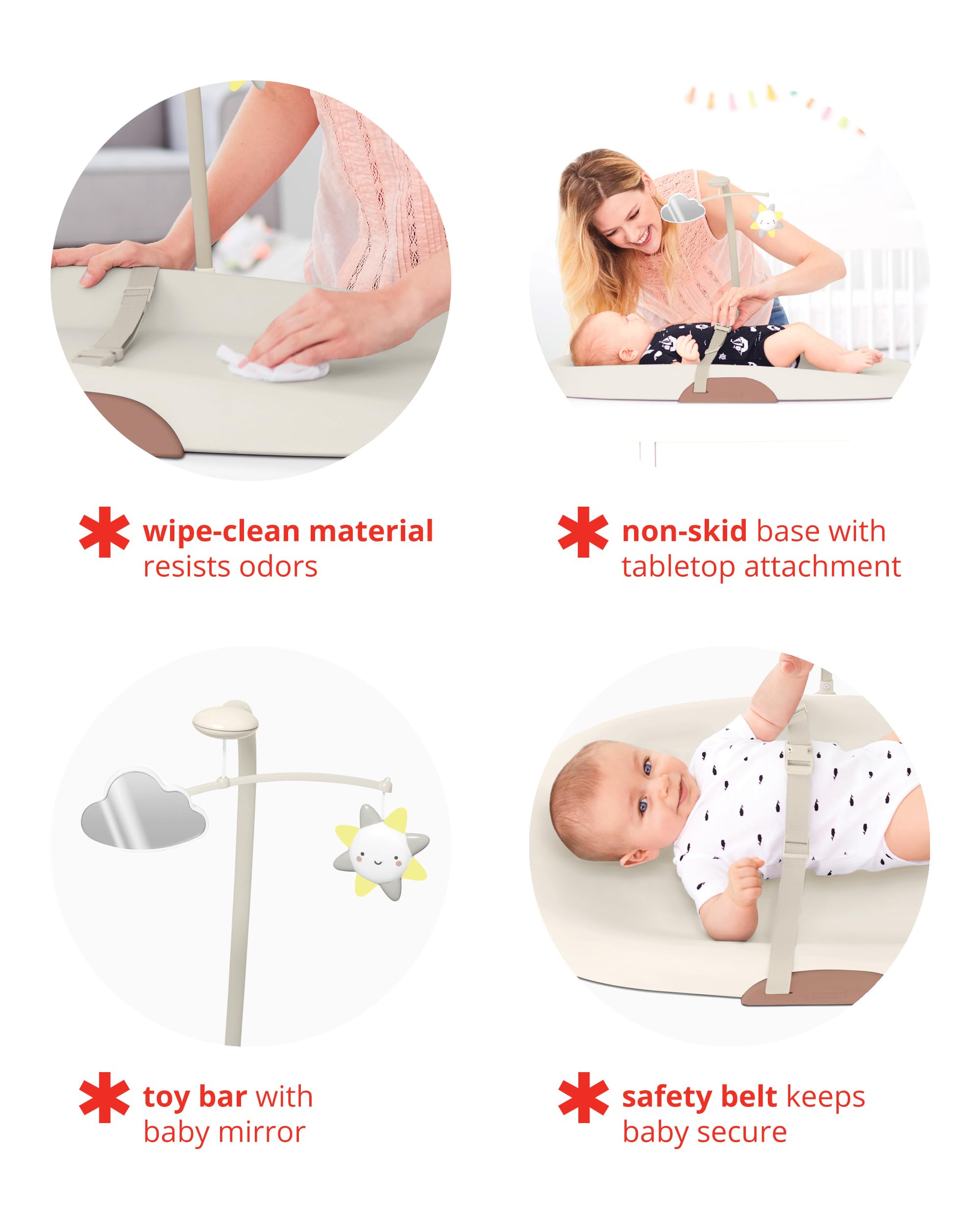 Skip Hop Baby Changing Pad - Wipe-Clean Contoured Changing Mat with Cushioned Foam for Nursery, Diaper Station & Travel | Soft Oat Color for Newborns & Infants