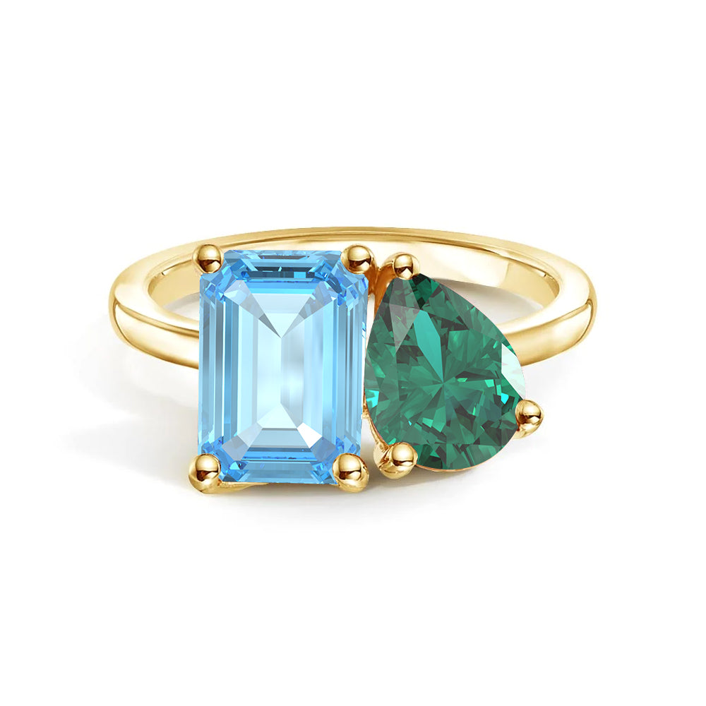 Personalized Toi et Moi Aquamarine Birthstone Ring for Women - Custom Anniversary, Engagement & Wedding Jewelry Gift - Perfect for Couples, Brides & Romantic Occasions