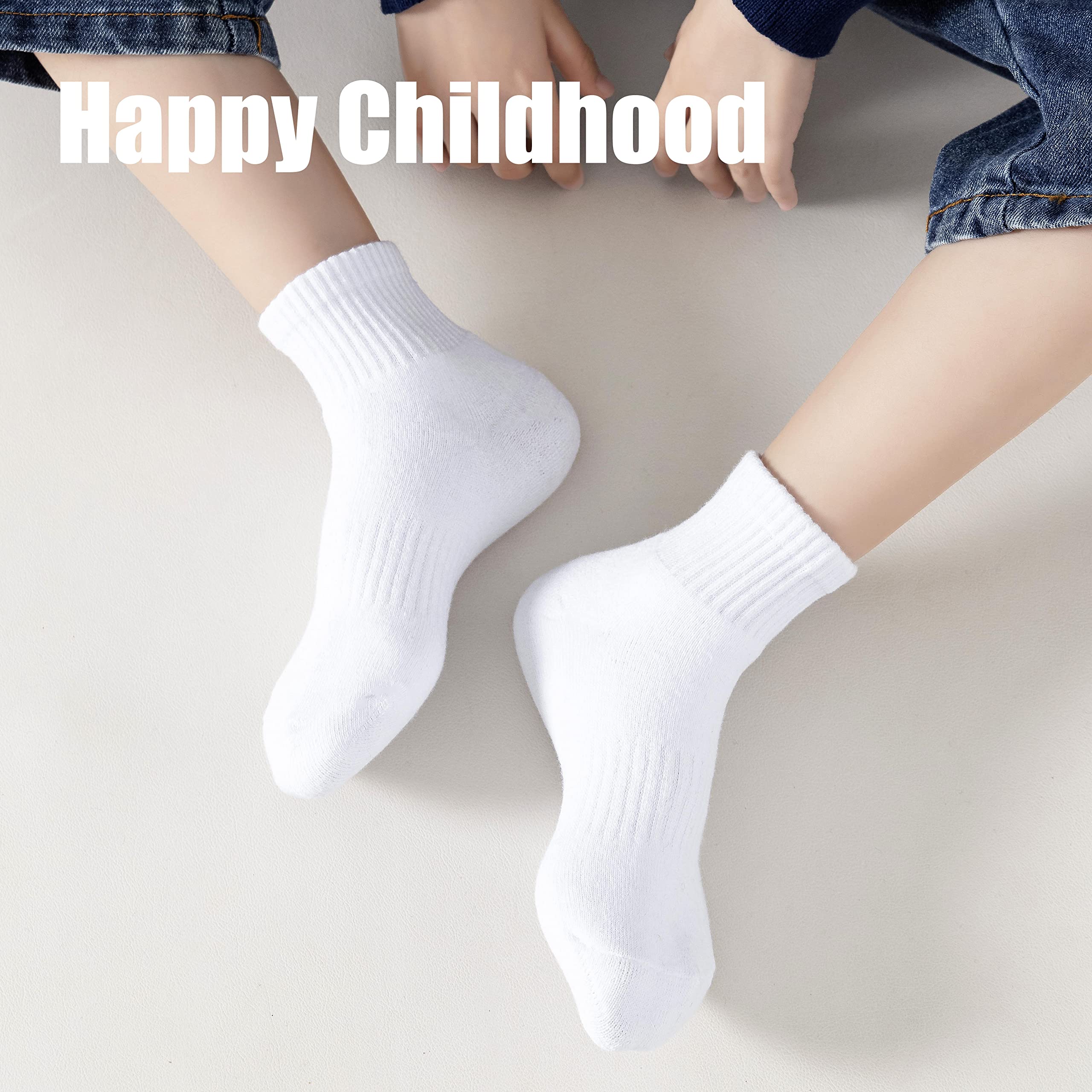Marchare Boys & Girls Athletic Running Socks - 6 Pack Cushioned Crew Socks for Kids (Black/White/Grey) | Thick Cotton Comfort for Sports, School & Daily Wear