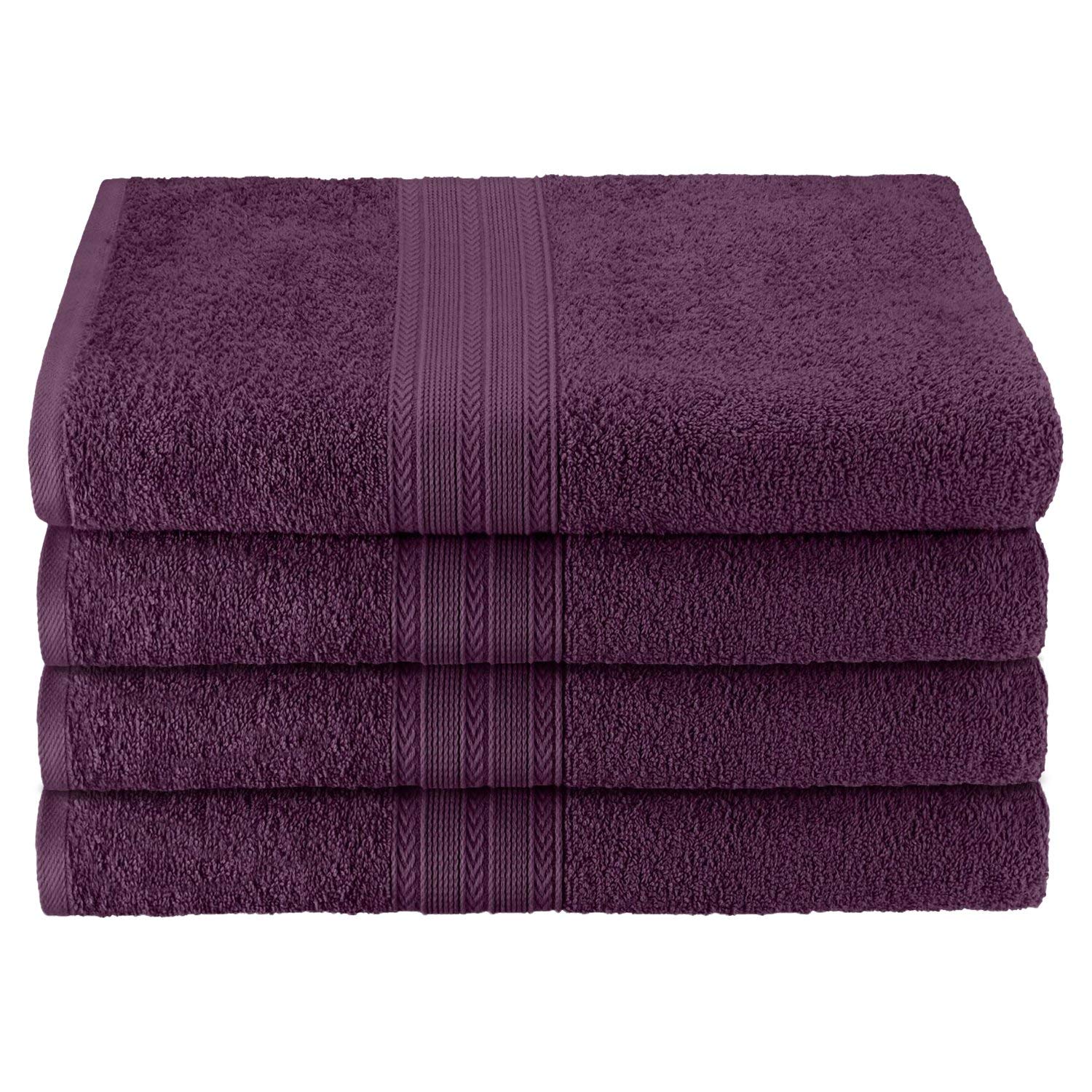 Premium 4-Piece Eco-Friendly Bath Towel Set - 100% Ring Spun Combed Cotton, 2-Ply Yarn, Super Absorbent - Soft & Luxurious for Spa, Bathroom, and Beach Use (Eggplant Purple)