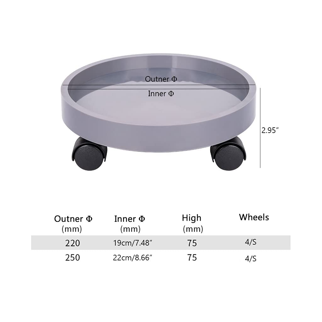 2-Pack Rolling Plant Saucers with Wheels - 19cm/7.48in Round Mobile Flower Pot Stand for Indoor/Outdoor Use - Durable Plant Dolly Tray for Easy Moving & Decorating Living Room, Patio or Garden