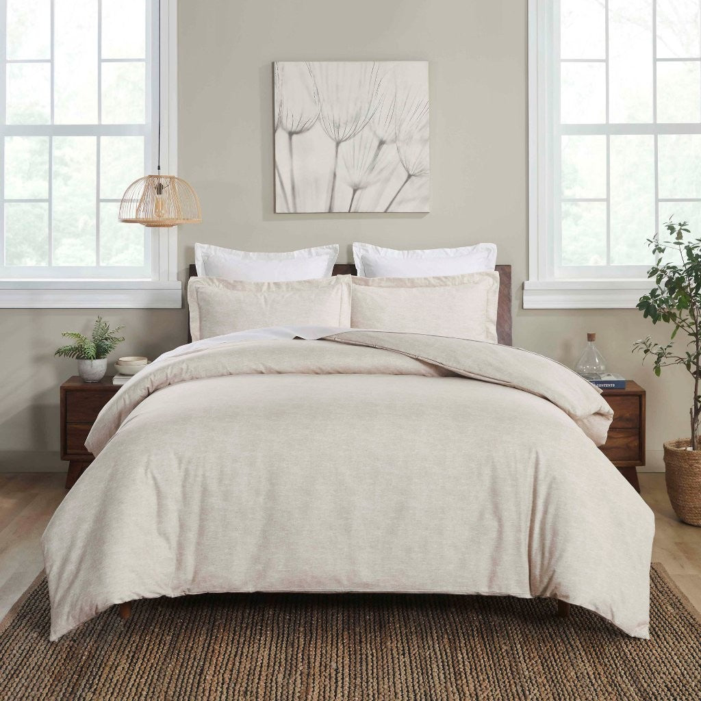 Soft Melange Flannel Cotton Two-Toned Brushed Duvet Cover Set - Cozy Bedding for Winter Nights & Guest Room Comfort
