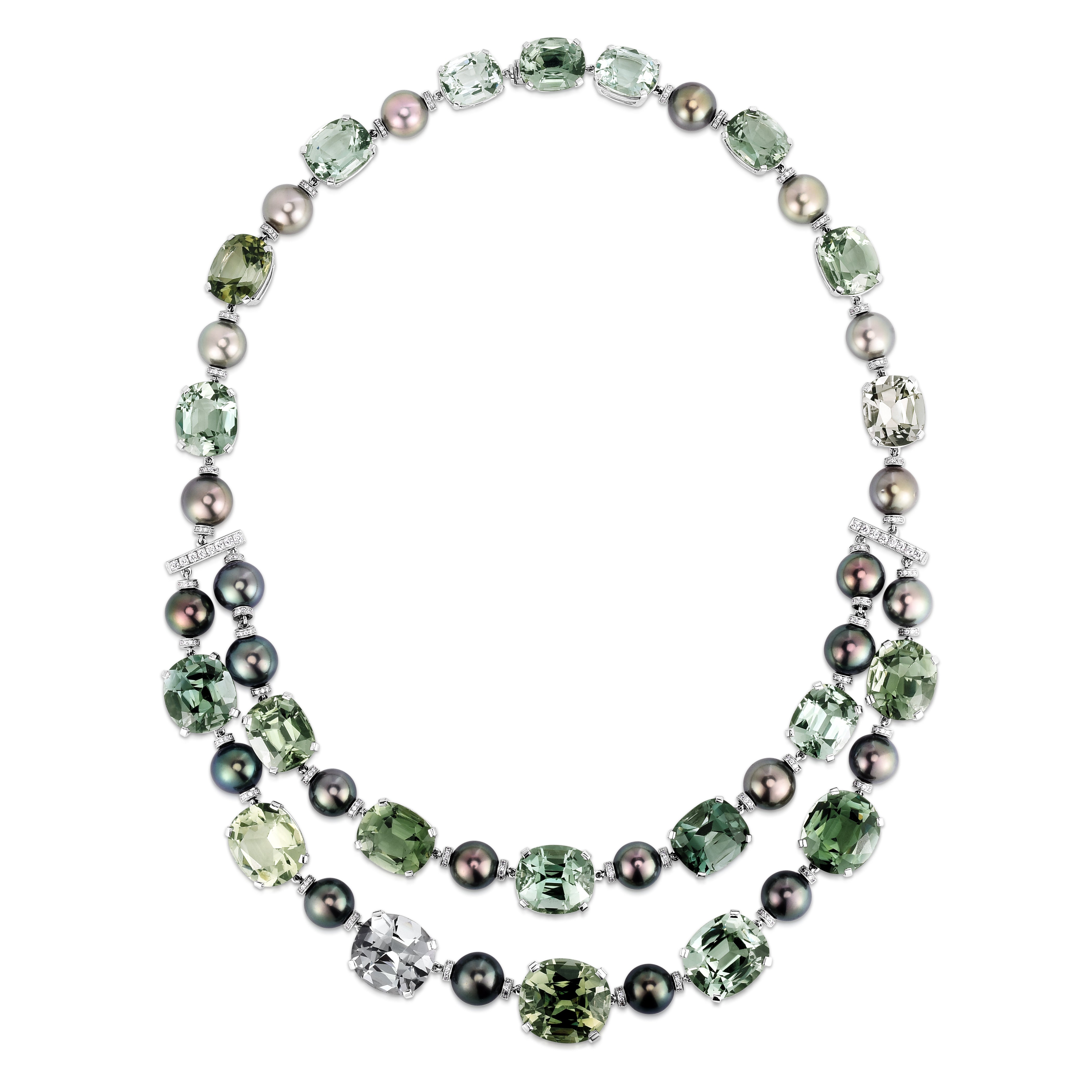 Exquisite Tahitian Pearl, Tourmaline & Diamond Necklace - Elegant Jewelry for Women, Perfect for Weddings, Anniversaries & Special Occasions