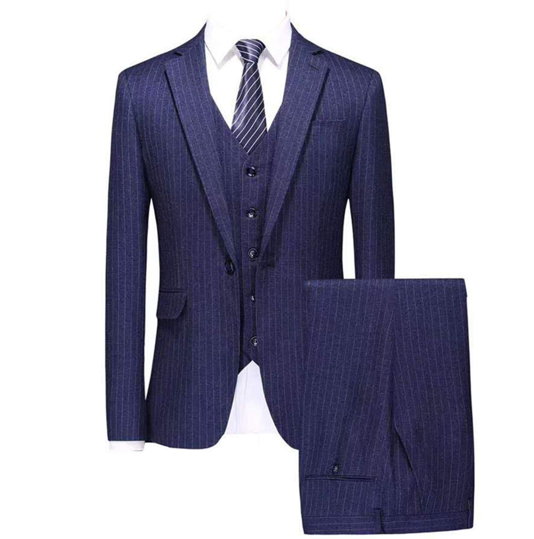 Men's Slim Fit Blue Pinstripe Suit Set - Business Formal Tuxedo Jacket & Vest with Dress Pants | Perfect for Weddings, Office Wear & Special Occasions