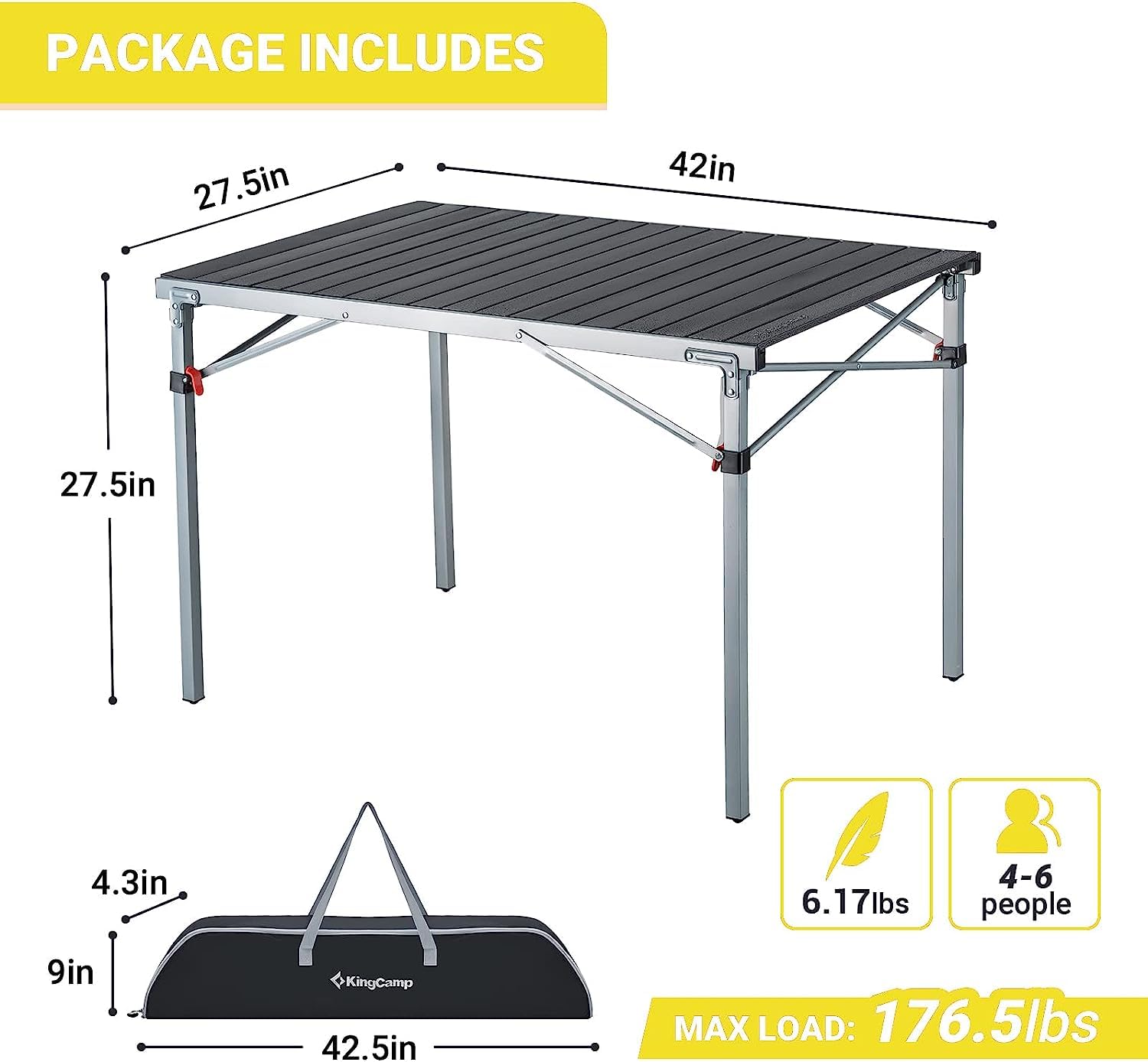 KingCamp Aluminum Folding Camp Table - Lightweight Portable Roll Up Outdoor Picnic Table for Camping, Hiking, Beach, BBQ & Tailgating - Perfect for Backyard Parties, RV Trips & Outdoor Adventures