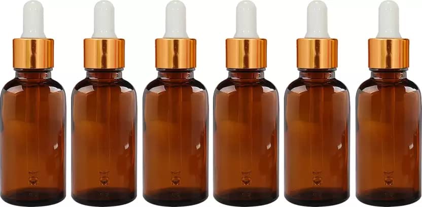 15ml Amber Glass Dropper Bottles with Gold & White Glass Droppers - 6 Pack for Essential Oils, Cuticle Oil, Body Oil & Tinctures | Perfect for DIY Skincare, Aromatherapy & Travel Size Liquids