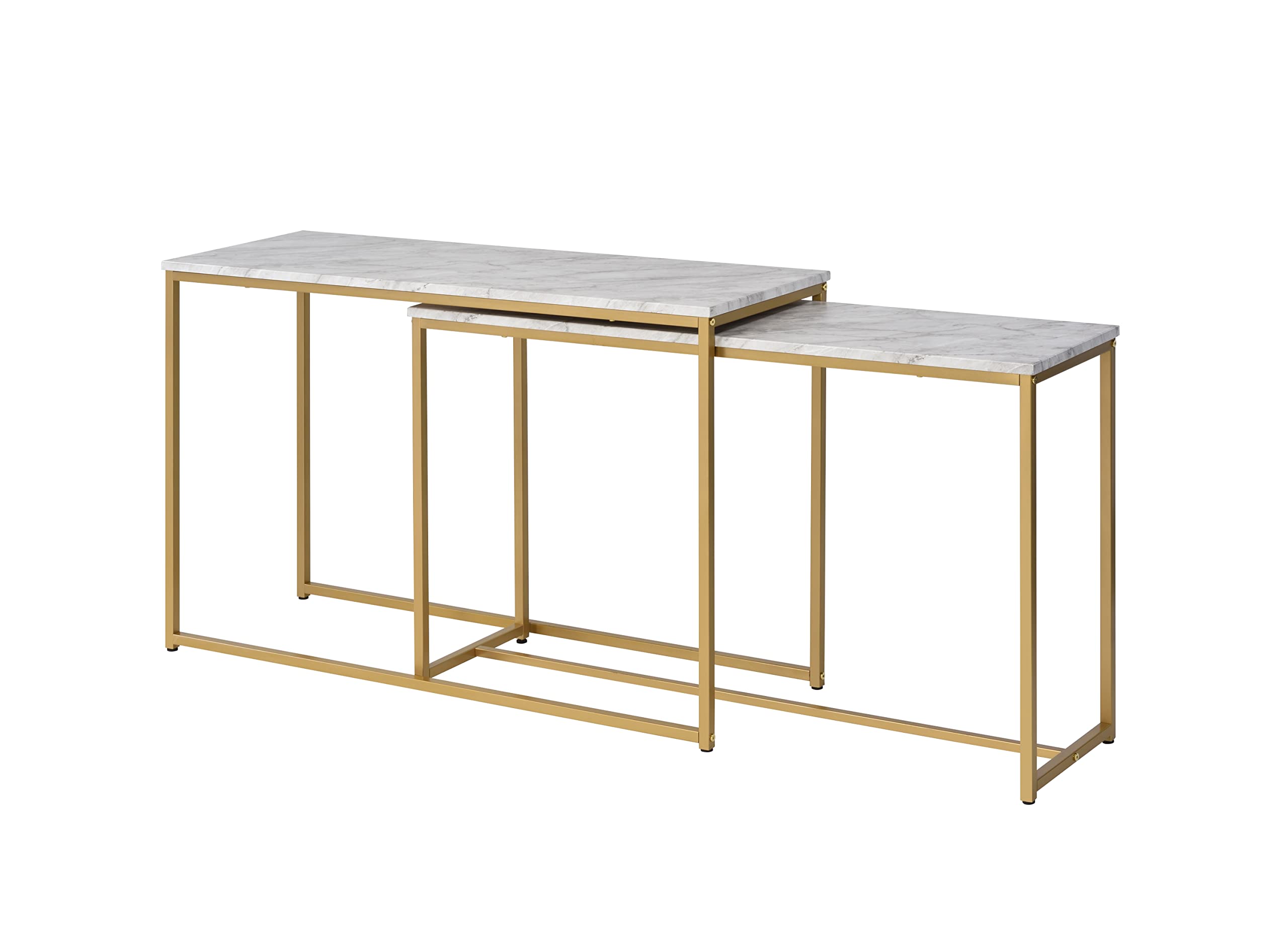 Modern White Faux Marble Narrow Console Table - Set of 2, Rectangle Hallway Entry Table for Small Spaces, Perfect for Entryway, Living Room & Behind Sofa Decor