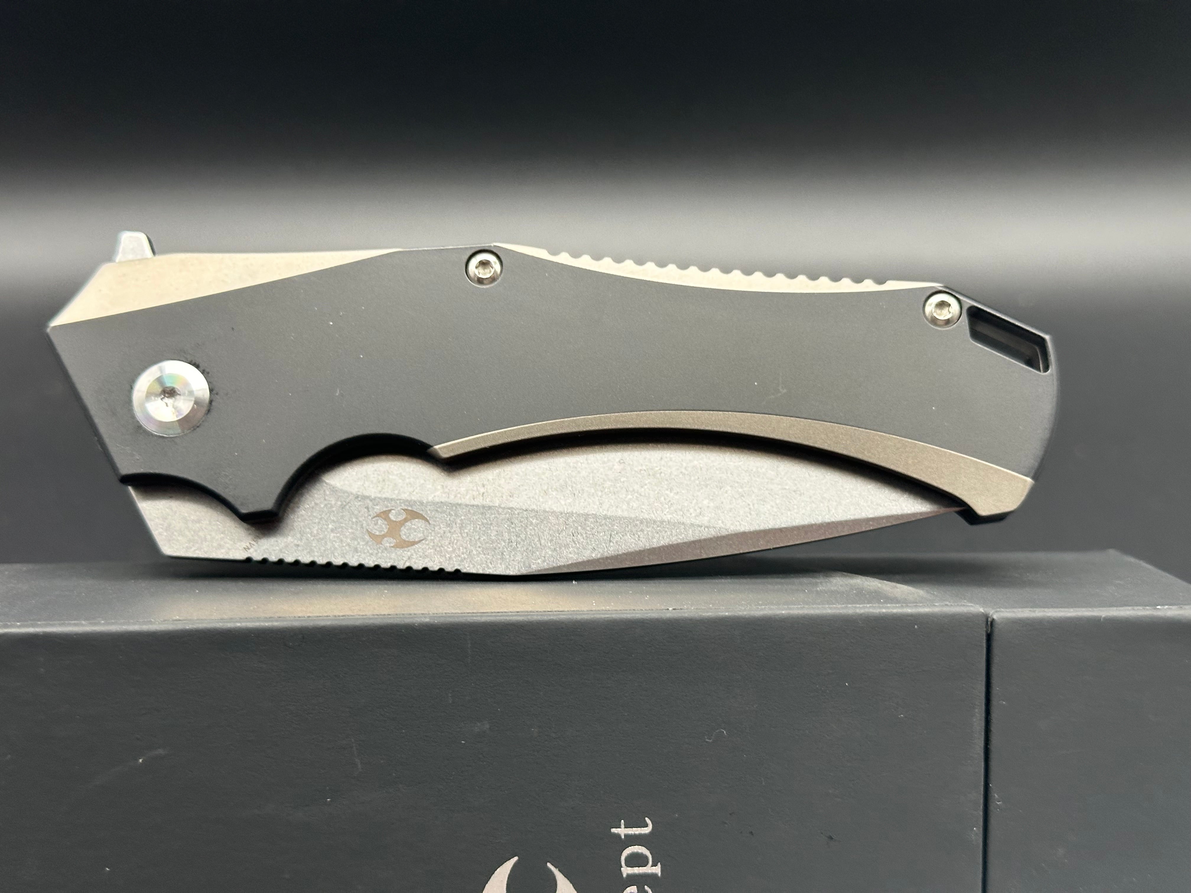 KANSEPT HELLX Folding Knife - Black Coated S35VN Blade, Titanium Handle, Plain Edge (Model K1008A1) | EDC Pocket Knife for Camping, Hiking & Outdoor Survival