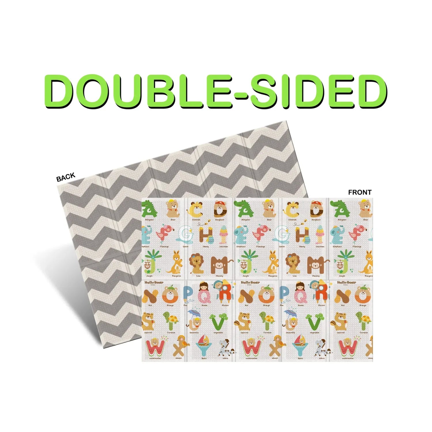 Portable Baby Play Mat - Hello Bear ABC & Zig Zag Design for Crawling, Learning & Playtime | Non-Slip Nursery Floor Mat for Infants & Toddlers