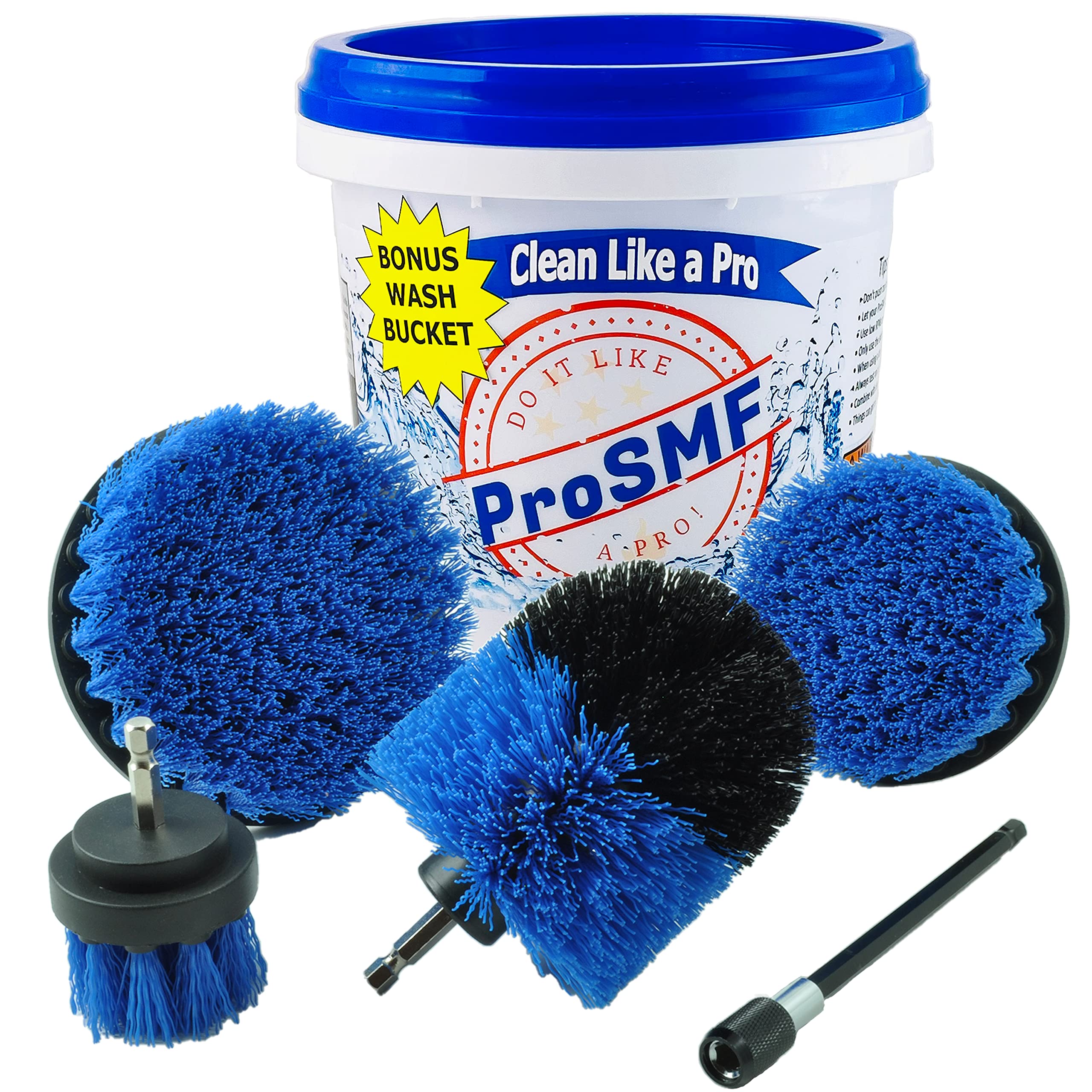 ProSMF Drill Brush Attachment Set - Power Scrubber for Marine, Boat, Pool, Tile & Kayak Cleaning - Medium Bristle Drill Brush (Blue) - Perfect for Deep Cleaning Swimming Pools, Decks & Outdoor Surfaces