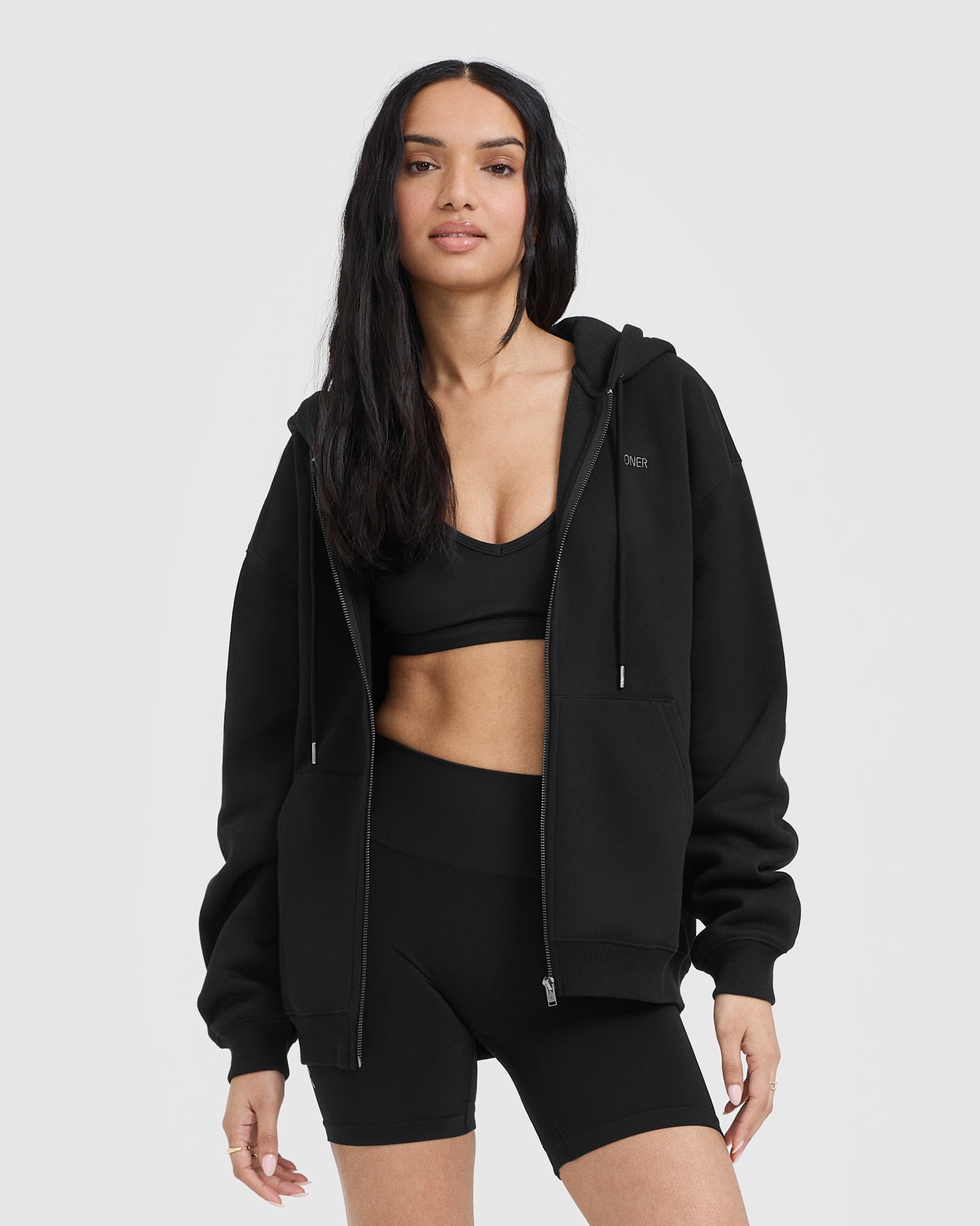 Foundations Zip Through Hoodie for Men & Women - Black Pullover Fleece Jacket with Front Pockets | Cozy Casual Wear for Outdoor Activities, Gym, and Everyday Use
