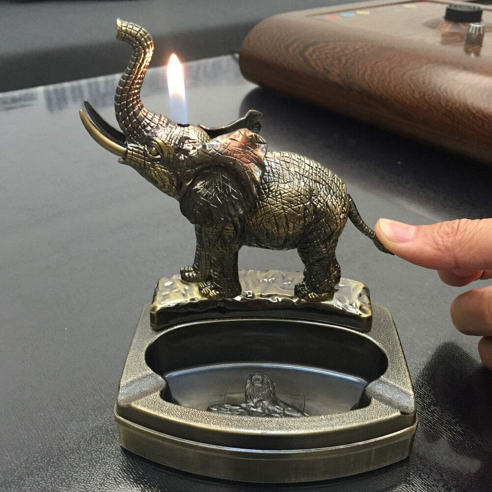Refillable Butane Table Lighter with Elephant Design - Cigar & Cigarette Lighter with Built-in Ashtray - Perfect for Smoking Accessories, Home Decor, and Gift Ideas