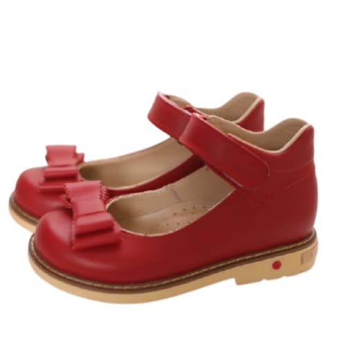 Kids Matte Leather Flats - Mary Jane Toddler Shoes for Girls in Red | Orthopedic, Baptism, Communion & Bridesmaid Shoes | Size 4.5 US (Walker) - Perfect for Weddings, Church Events & Special Occasions