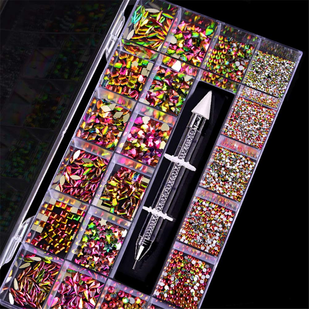 600+2100 Pcs AB Crystal Rhinestones Set - Round & Multishape Glass Rhinestones with Pick Up Pen for Nail Art, Clothing, Face Jewelry | DIY Crafts, Costume Design, Wedding Decor Accessories