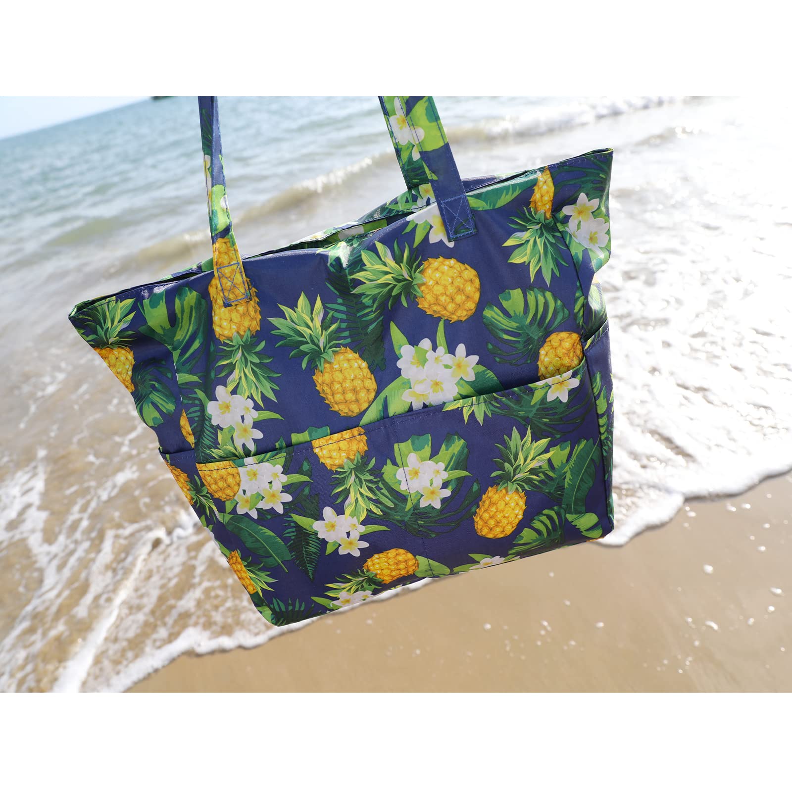 Waterproof Large Canvas Straw Beach Tote Bag for Women - Travel Pool Shoulder Handbag - Perfect for Beach Vacations, Swimming, and Summer Outings